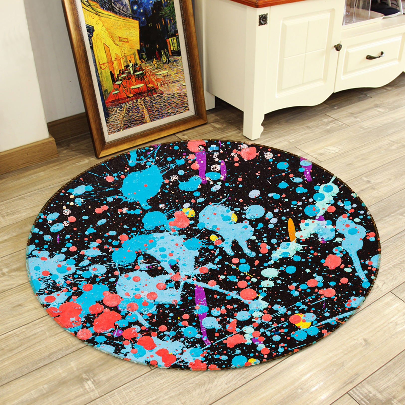 3D Blue Red Pigment 81242 Round Non Slip Rug Mat