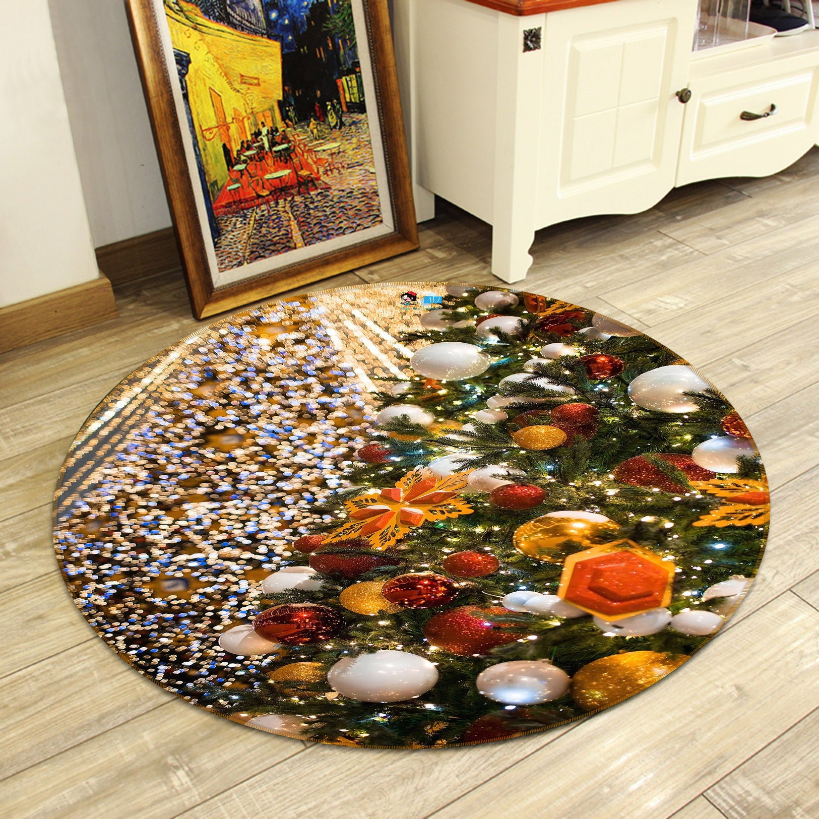 3D Ball Pendant 54205 Christmas Round Non Slip Rug Mat Xmas