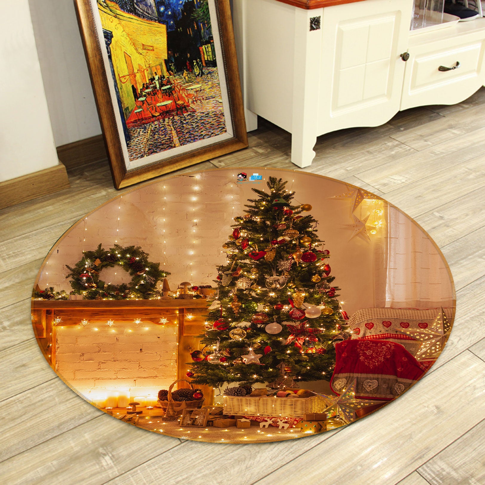 3D Tree 54077 Christmas Round Non Slip Rug Mat Xmas