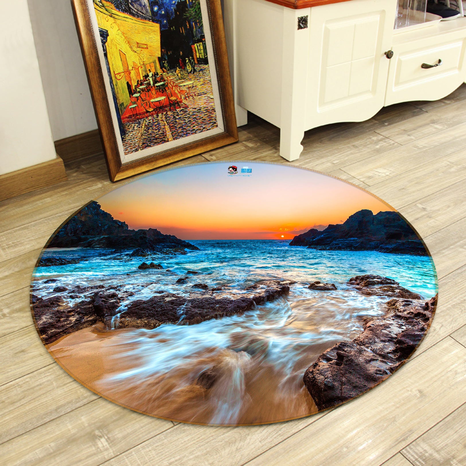 3D Seaside Stones 72209 Round Non Slip Rug Mat