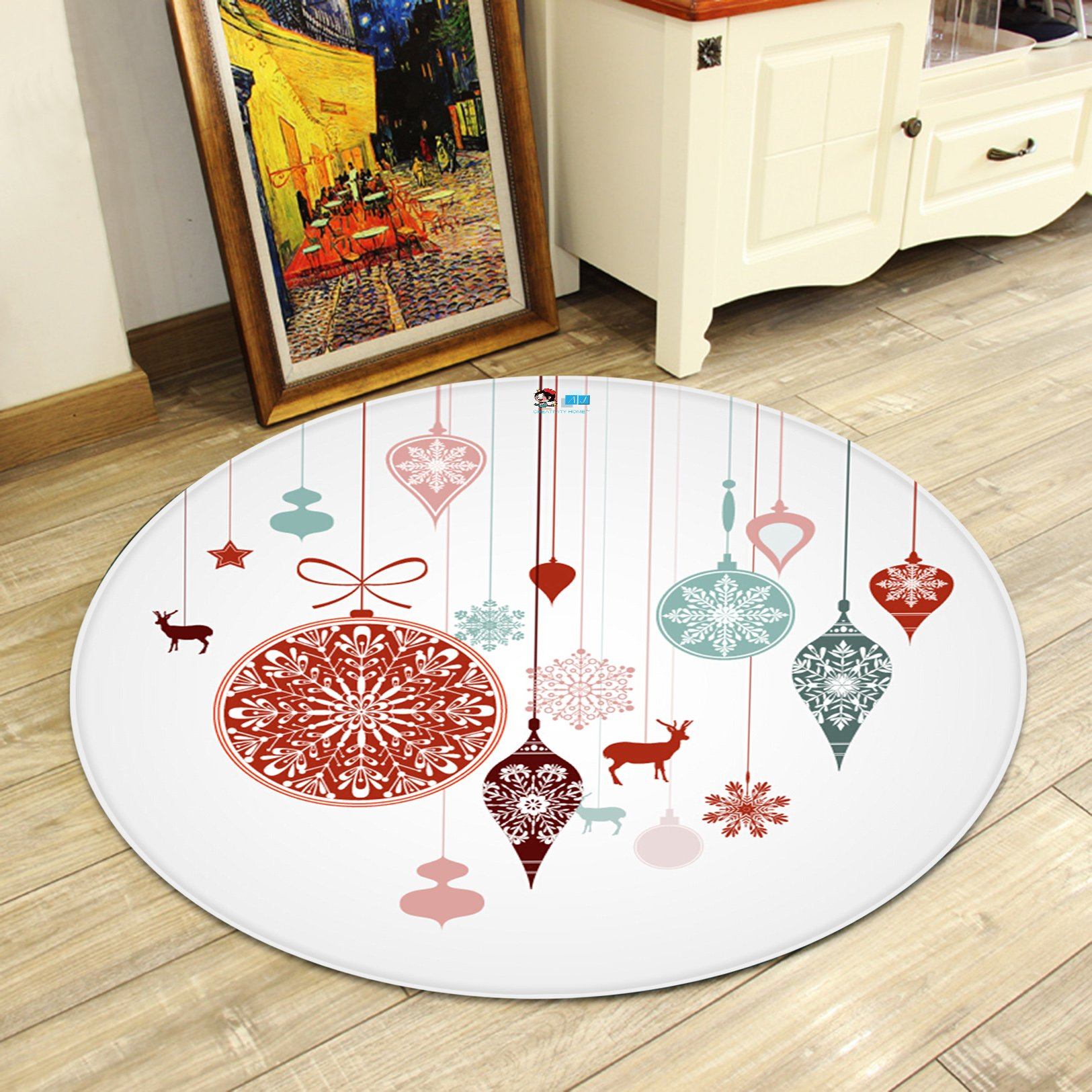 3D Snowflake Ball Ornaments 067 Round Non Slip Rug Mat Mat AJ Creativity Home