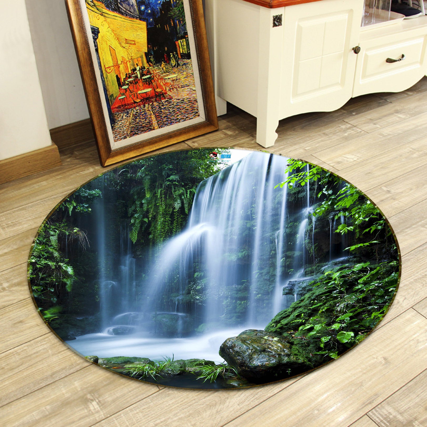 3D Waterfall 69053 Round Non Slip Rug Mat