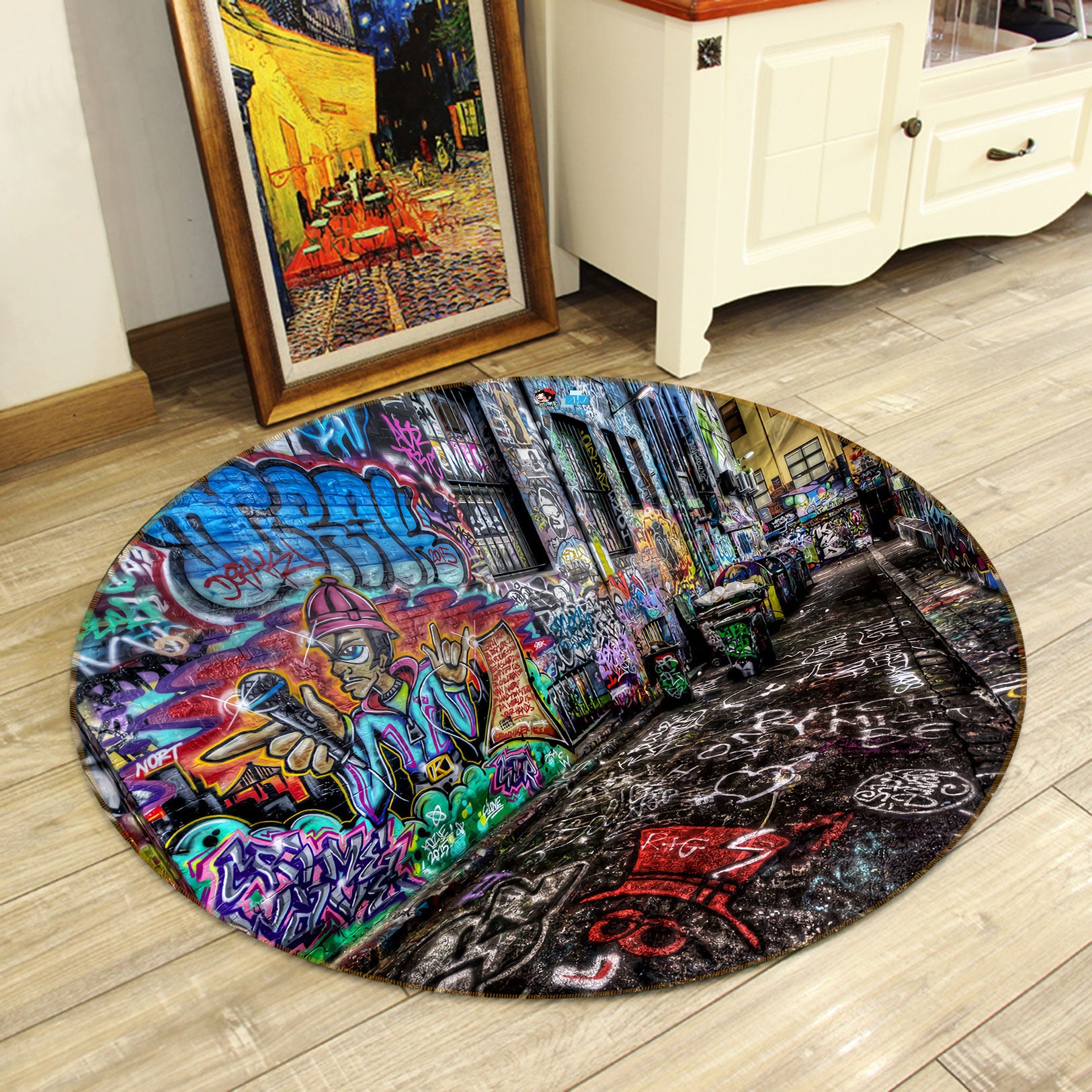3D Graffiti Wall 72287 Round Non Slip Rug Mat