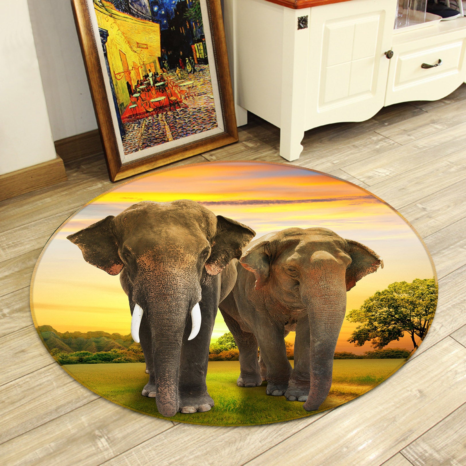 3D Elephant 37229 Animal Round Non Slip Rug Mat