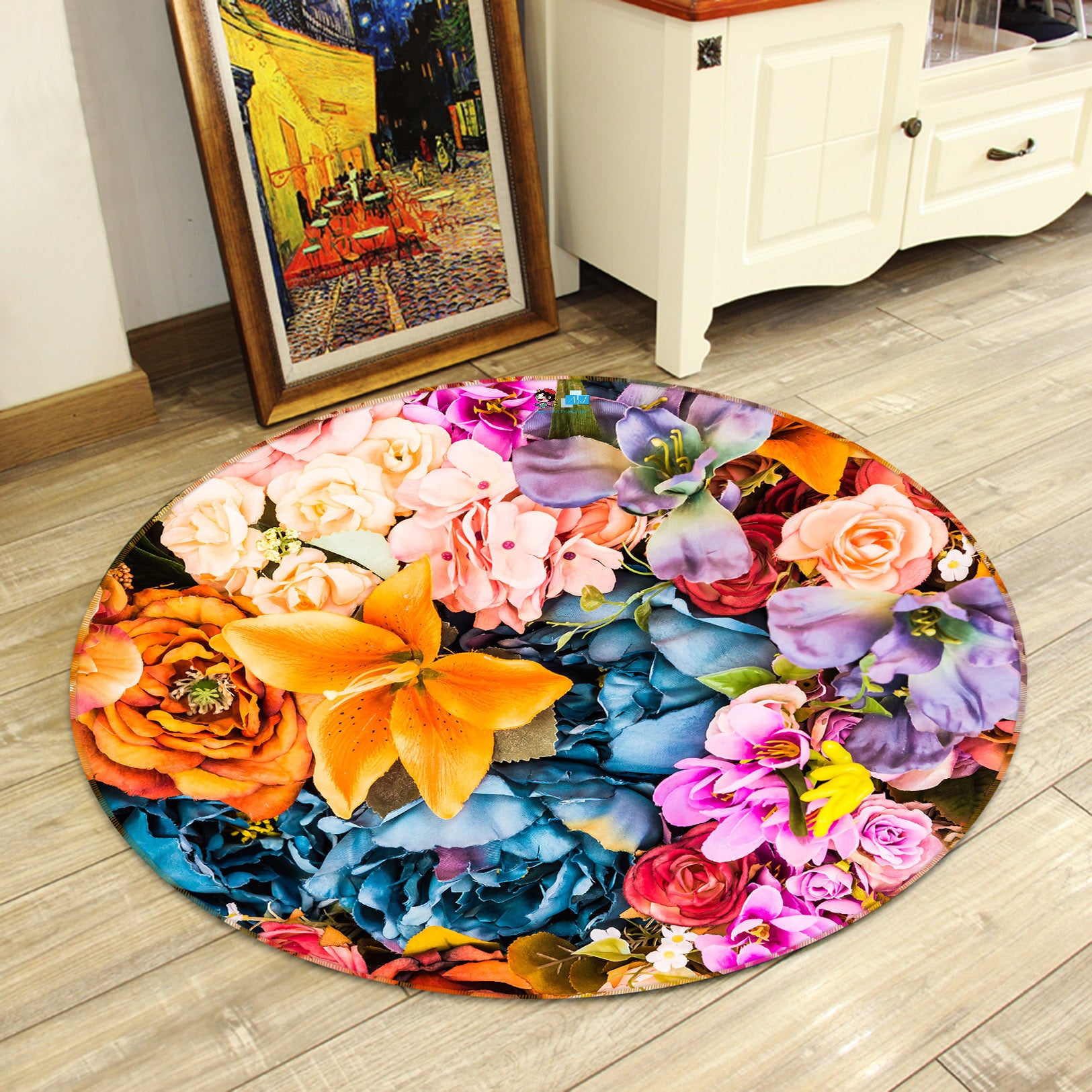 3D Flowers 69207 Round Non Slip Rug Mat