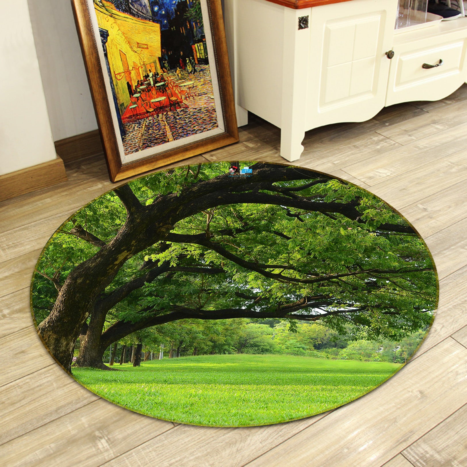 3D Trees Lawn 74118 Round Non Slip Rug Mat