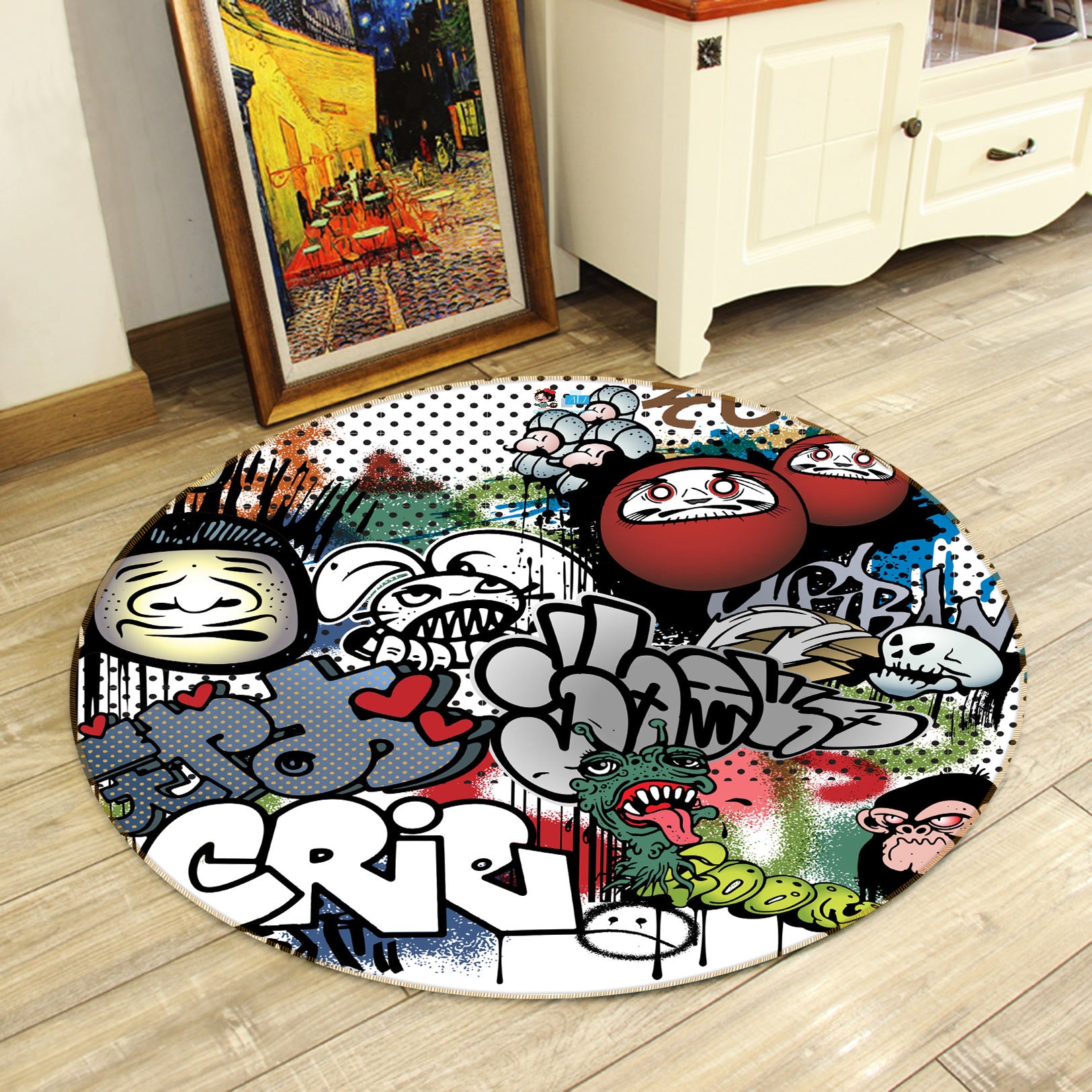 3D Graffiti 81255 Round Non Slip Rug Mat