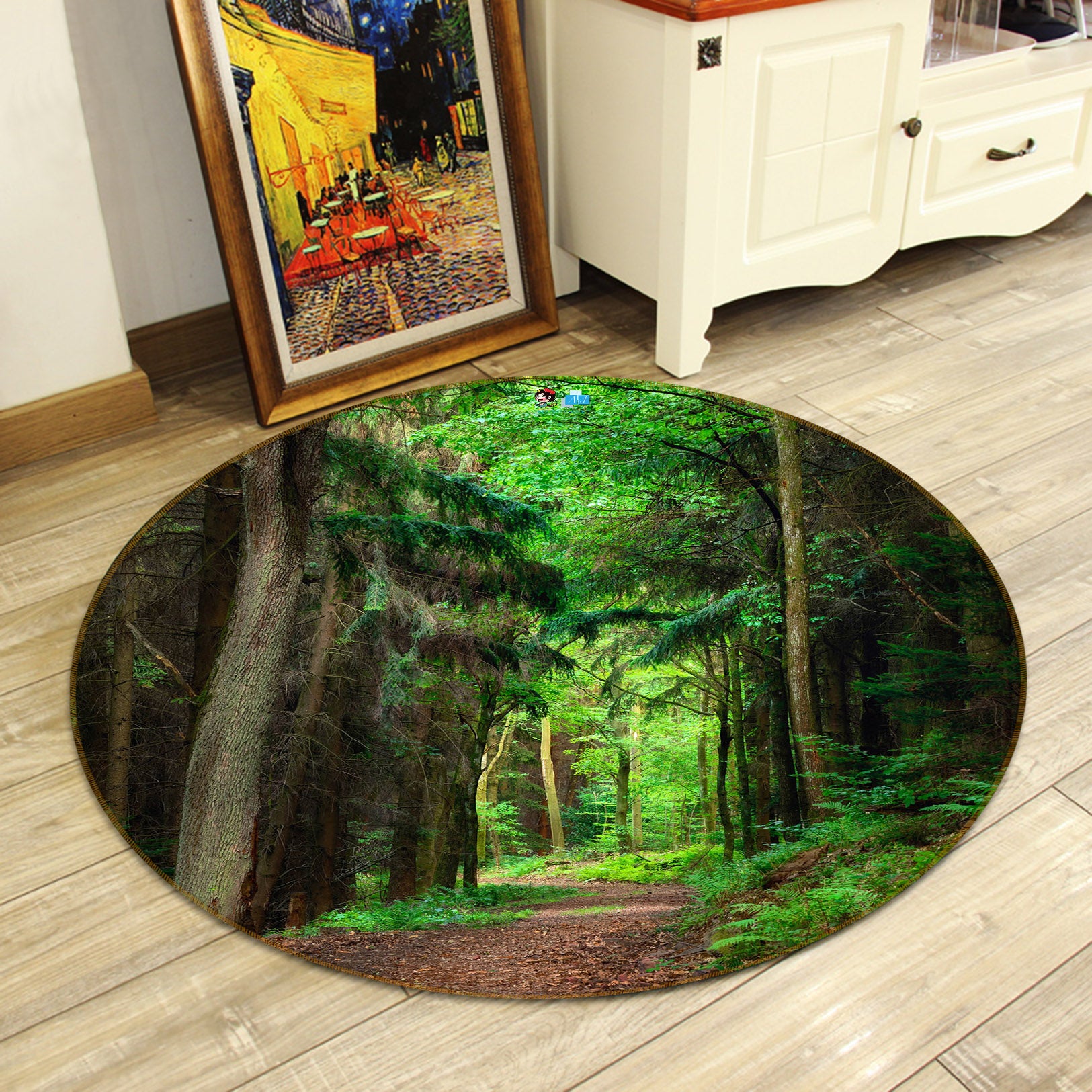 3D Forest Path 74159 Round Non Slip Rug Mat