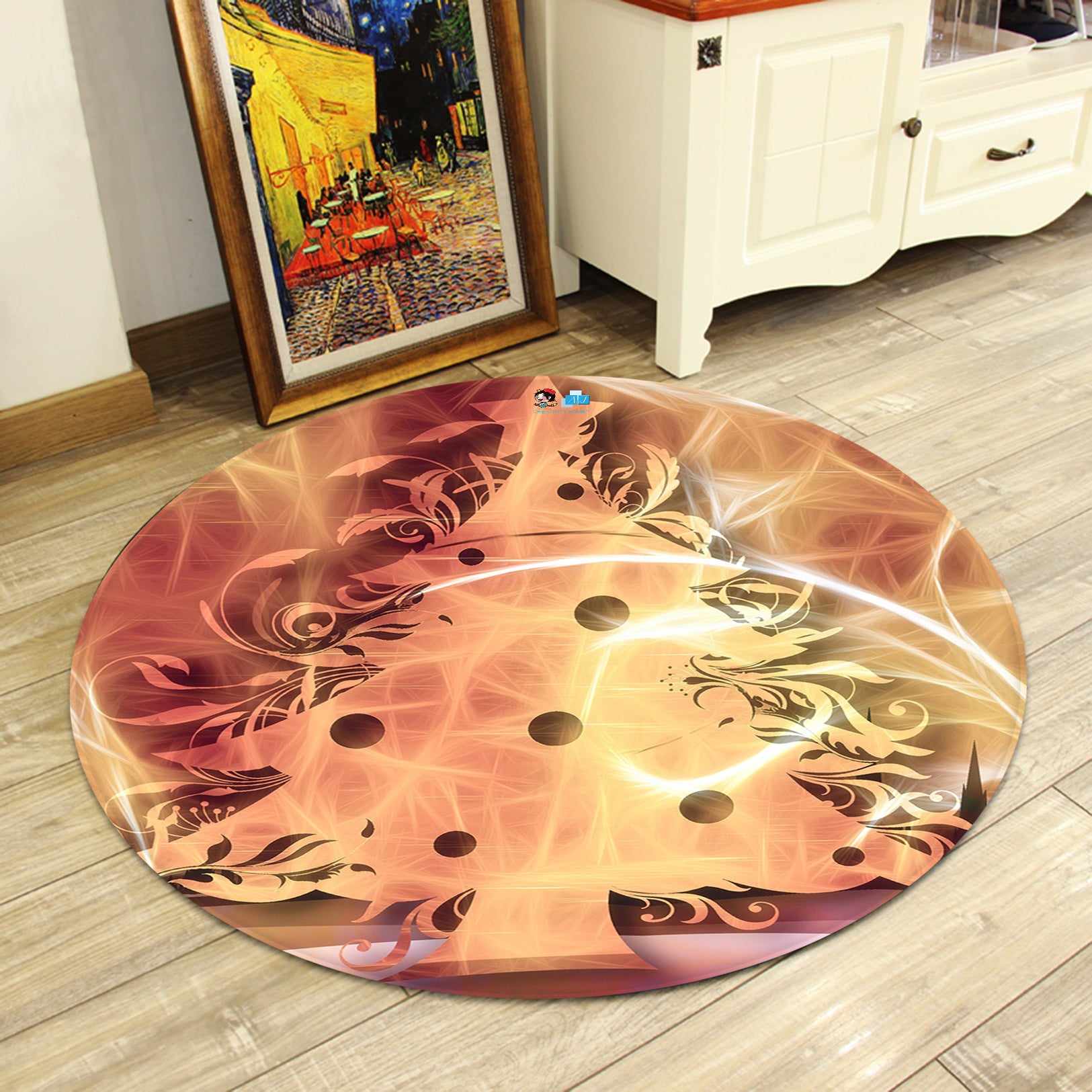 3D Flame Pattern Tree 65232 Christmas Round Non Slip Rug Mat Xmas