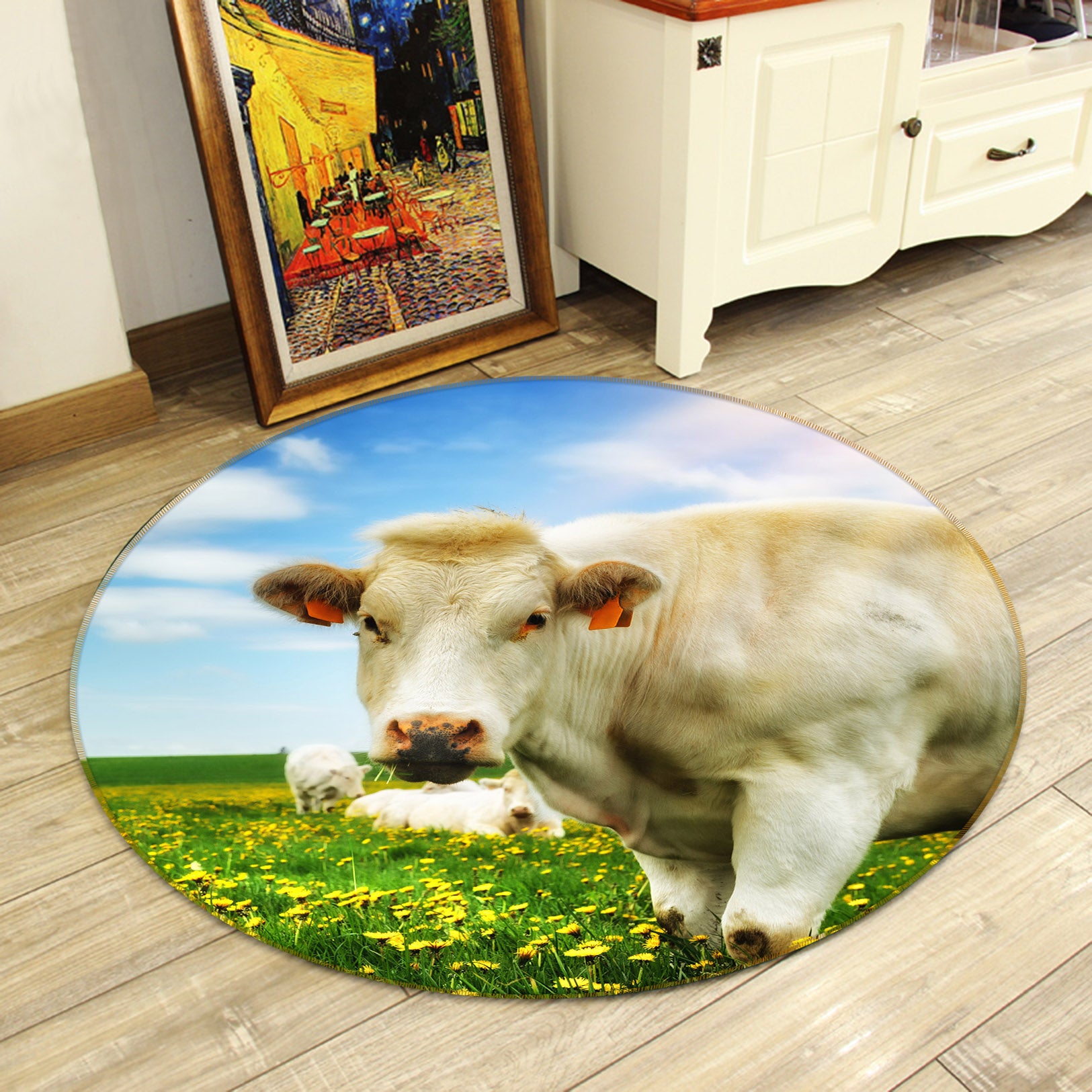 3D Cattle 37169 Animal Round Non Slip Rug Mat