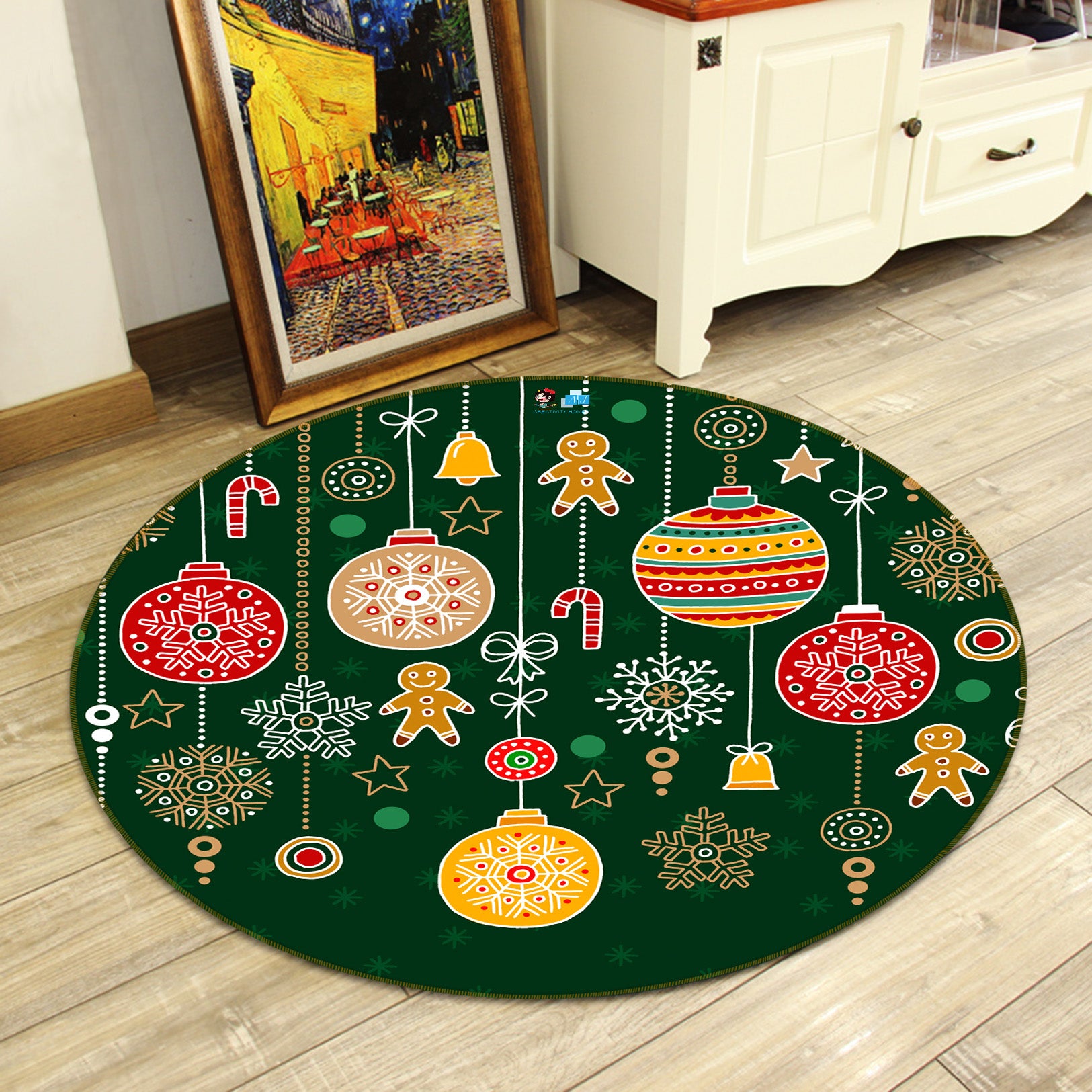 3D Christmas Colorful Balls 81128 Round Non Slip Rug Mat