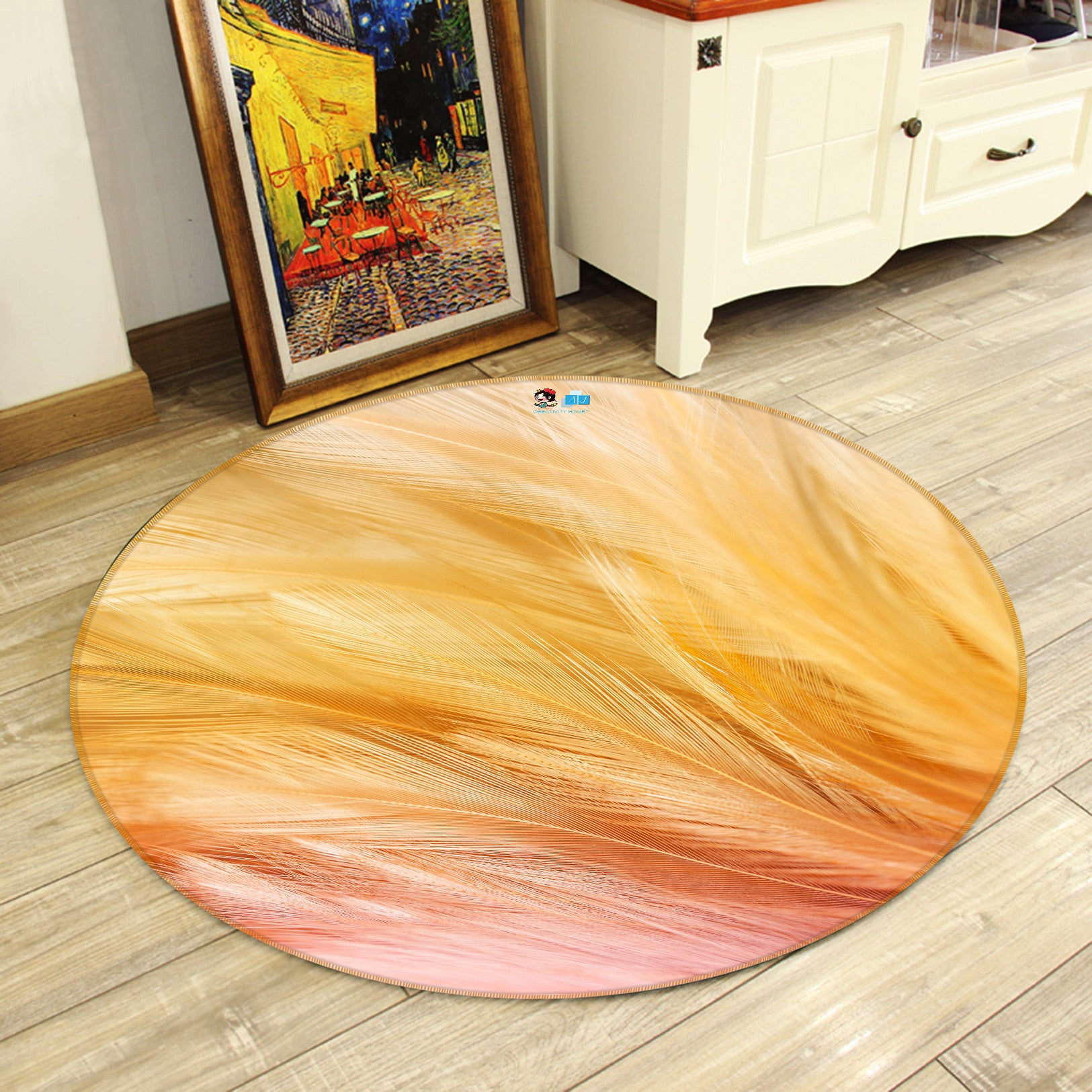 3D Feather Leaves 81215 Round Non Slip Rug Mat