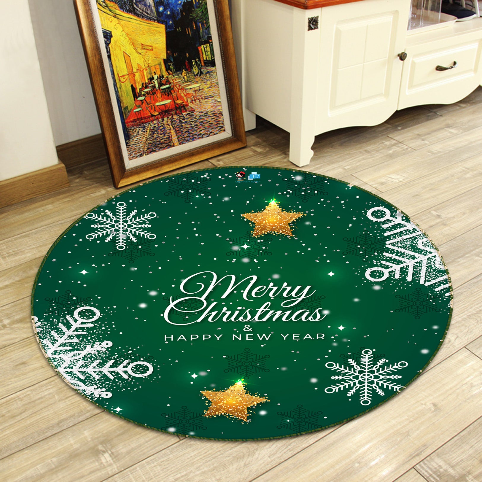 3D Snow Yellow Stars 81093 Round Non Slip Rug Mat