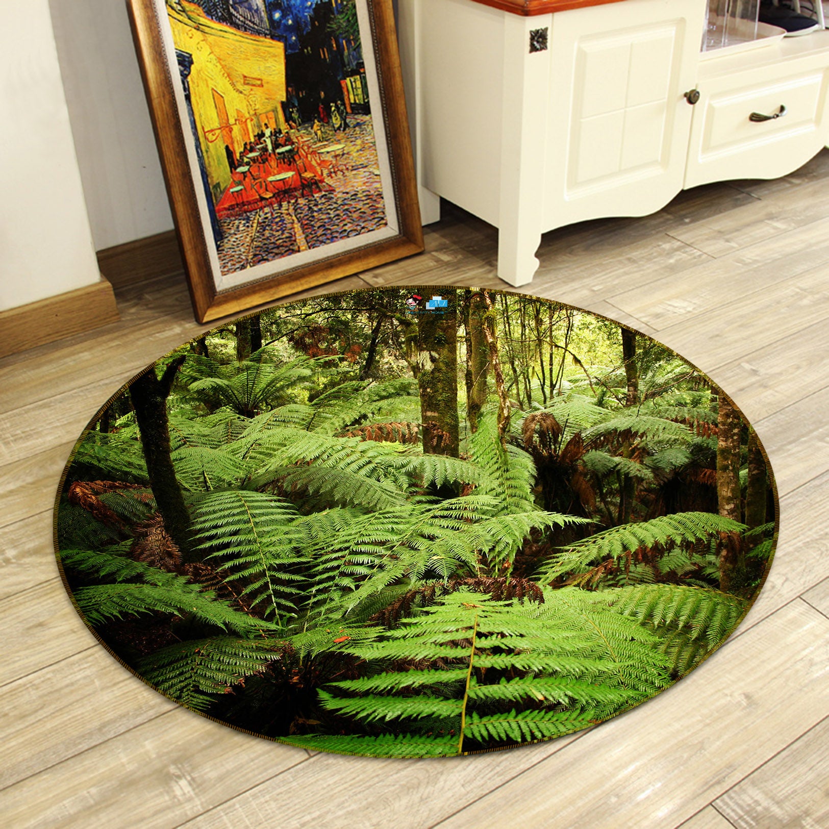 3D Rainforest Leaf 763 Round Non Slip Rug Mat