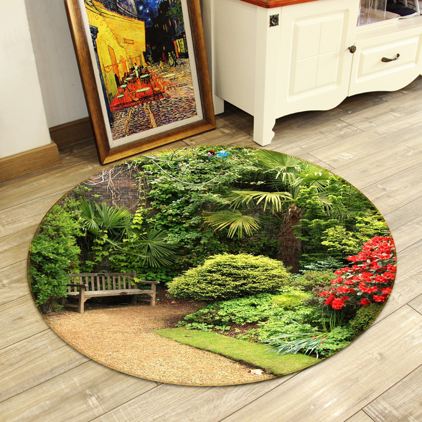 3D Park Tree Chair 72065 Round Non Slip Rug Mat