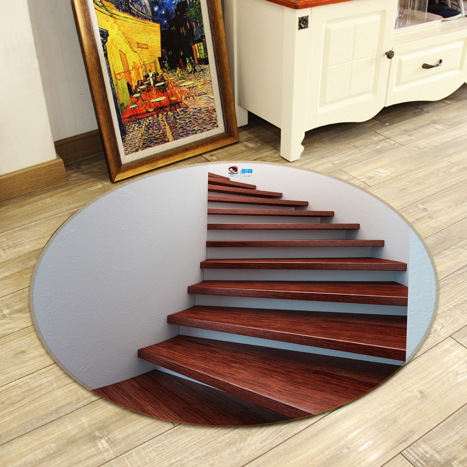 3D Stairs 74113 Round Non Slip Rug Mat