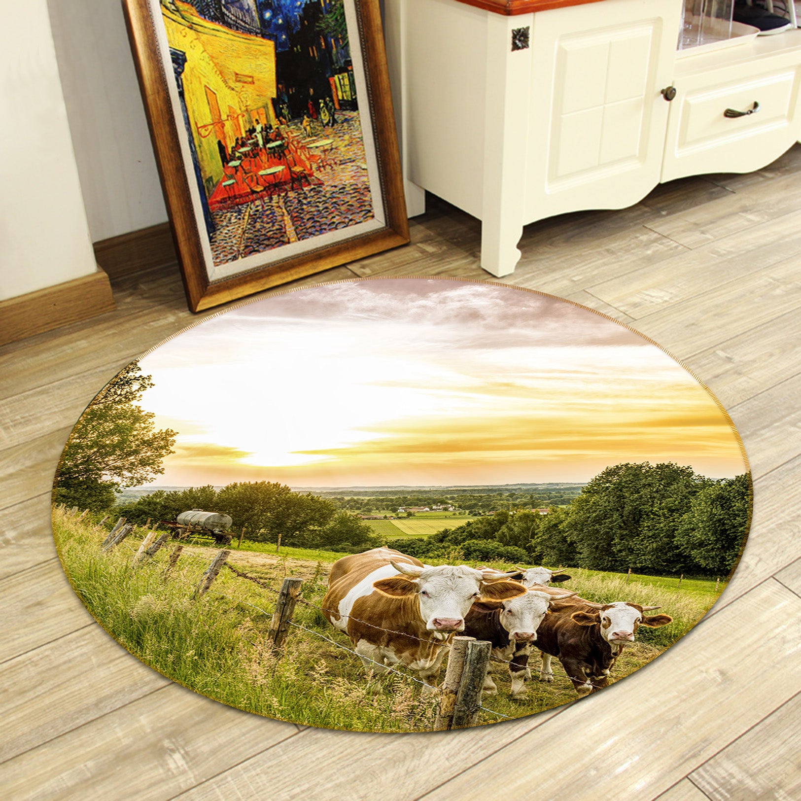 3D Grass Cows 82208 Animal Round Non Slip Rug Mat