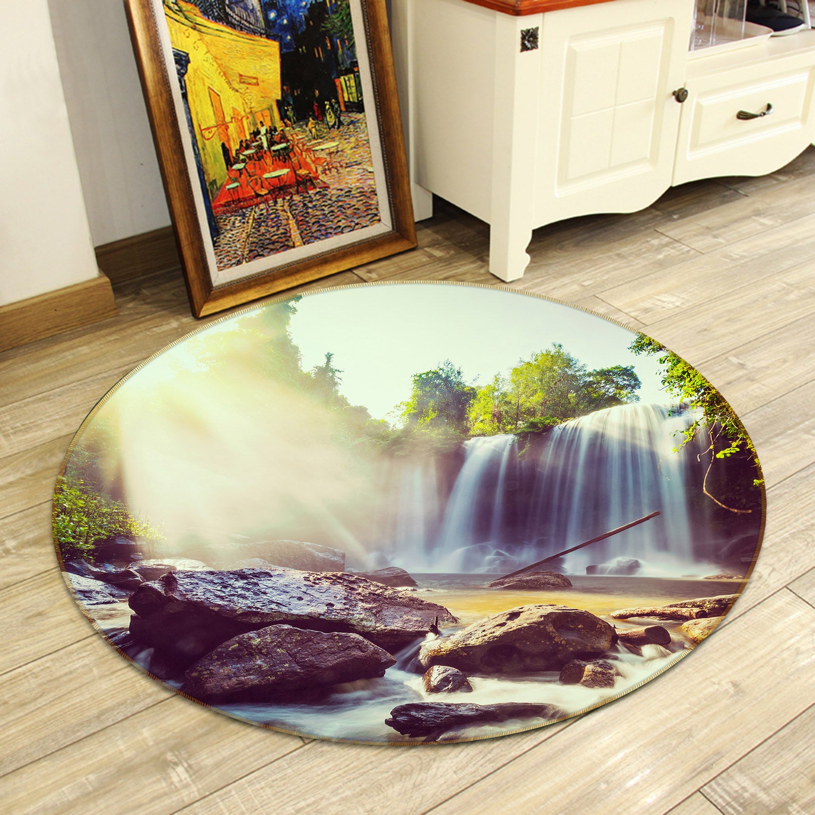 3D Waterfall 71185 Round Non Slip Rug Mat