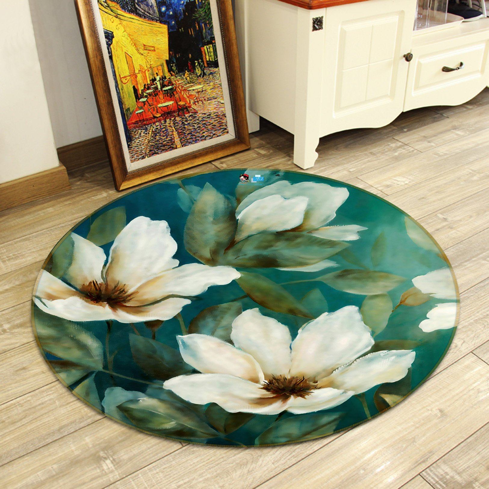 3D White Flower 062 Round Non Slip Rug Mat Mat AJ Creativity Home