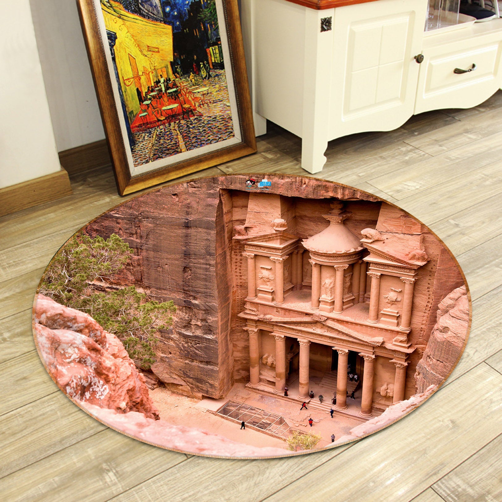3D Mountain Stone Carving 74002 Round Non Slip Rug Mat