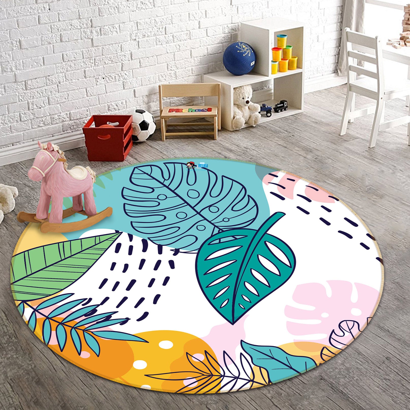 3D Leaves 71287 Round Non Slip Rug Mat