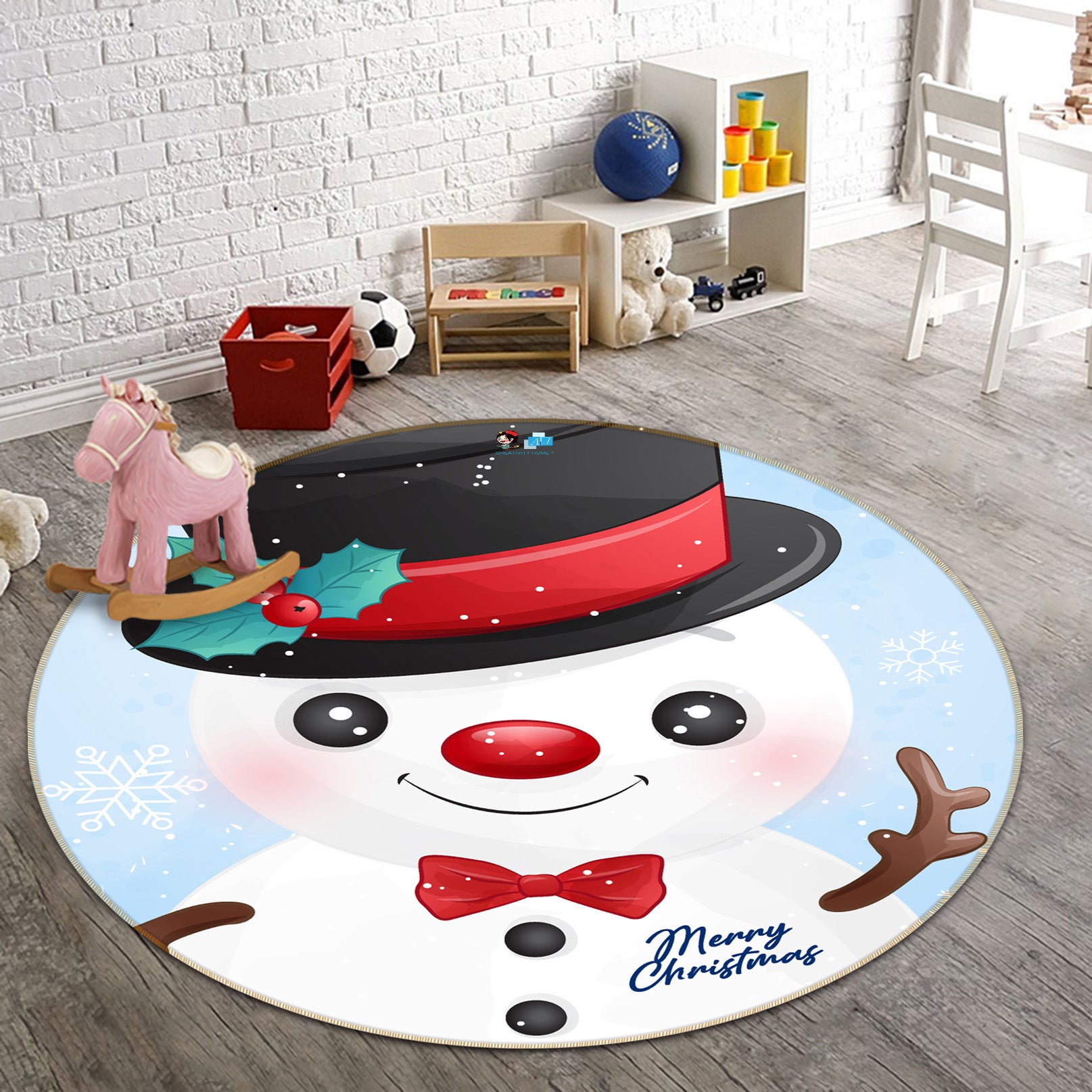 3D Snowman 54107 Christmas Round Non Slip Rug Mat Xmas