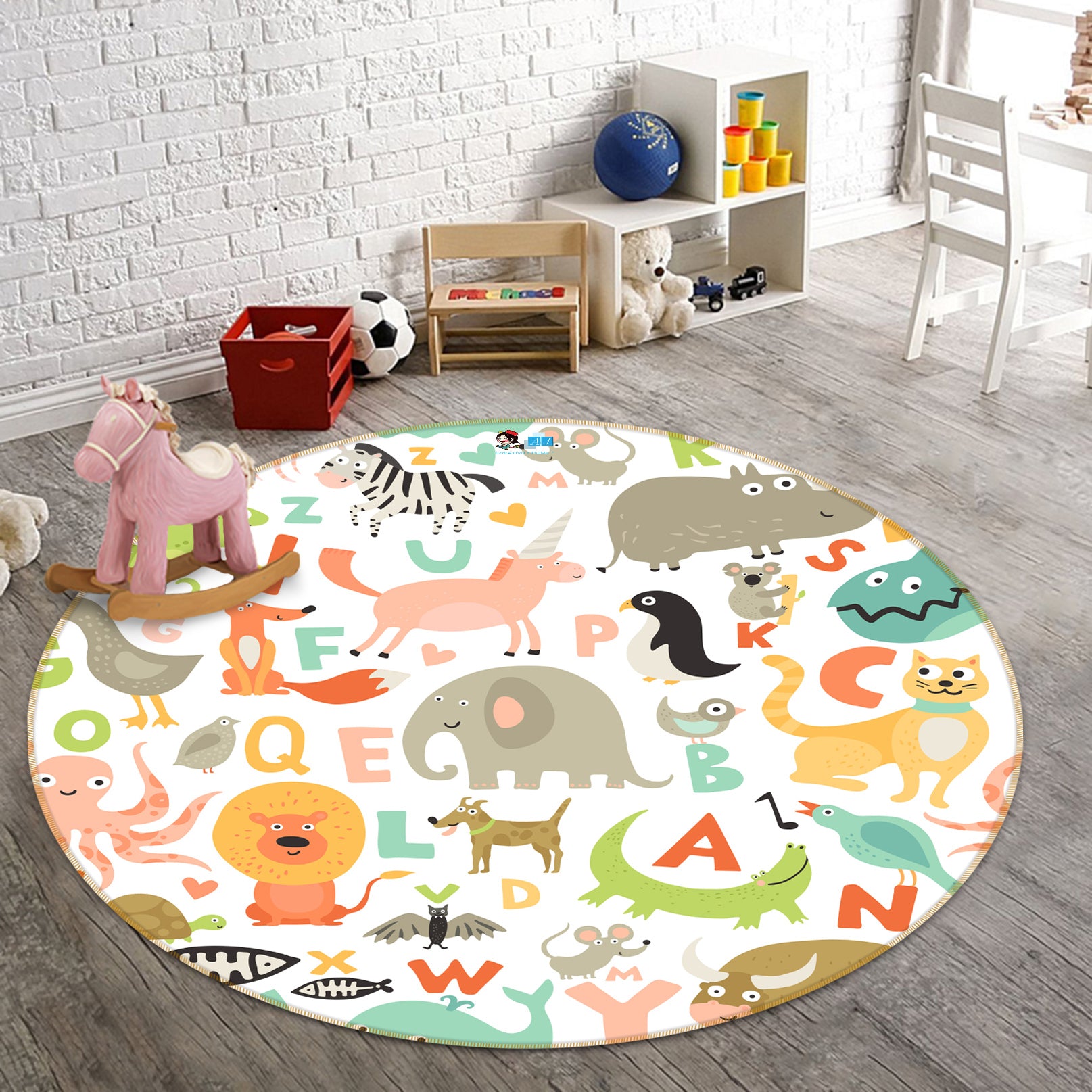 3D Cartoon Animals 81234 Round Non Slip Rug Mat