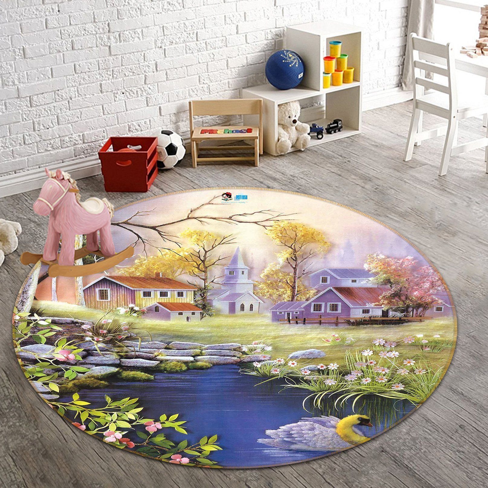 3D Pretty Village 134 Round Non Slip Rug Mat Mat AJ Creativity Home