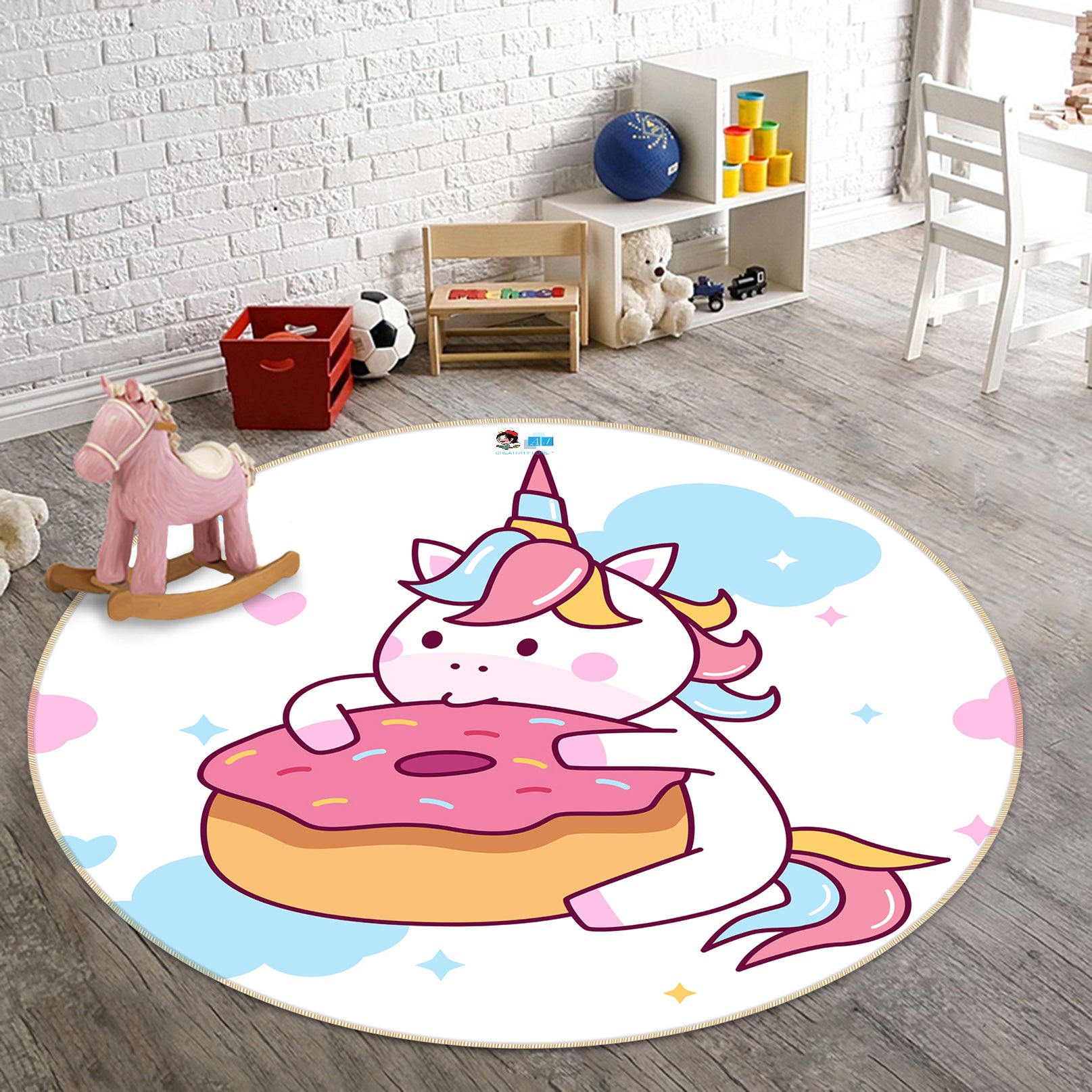 3D Donut Unicorn 75019 Round Non Slip Rug Mat