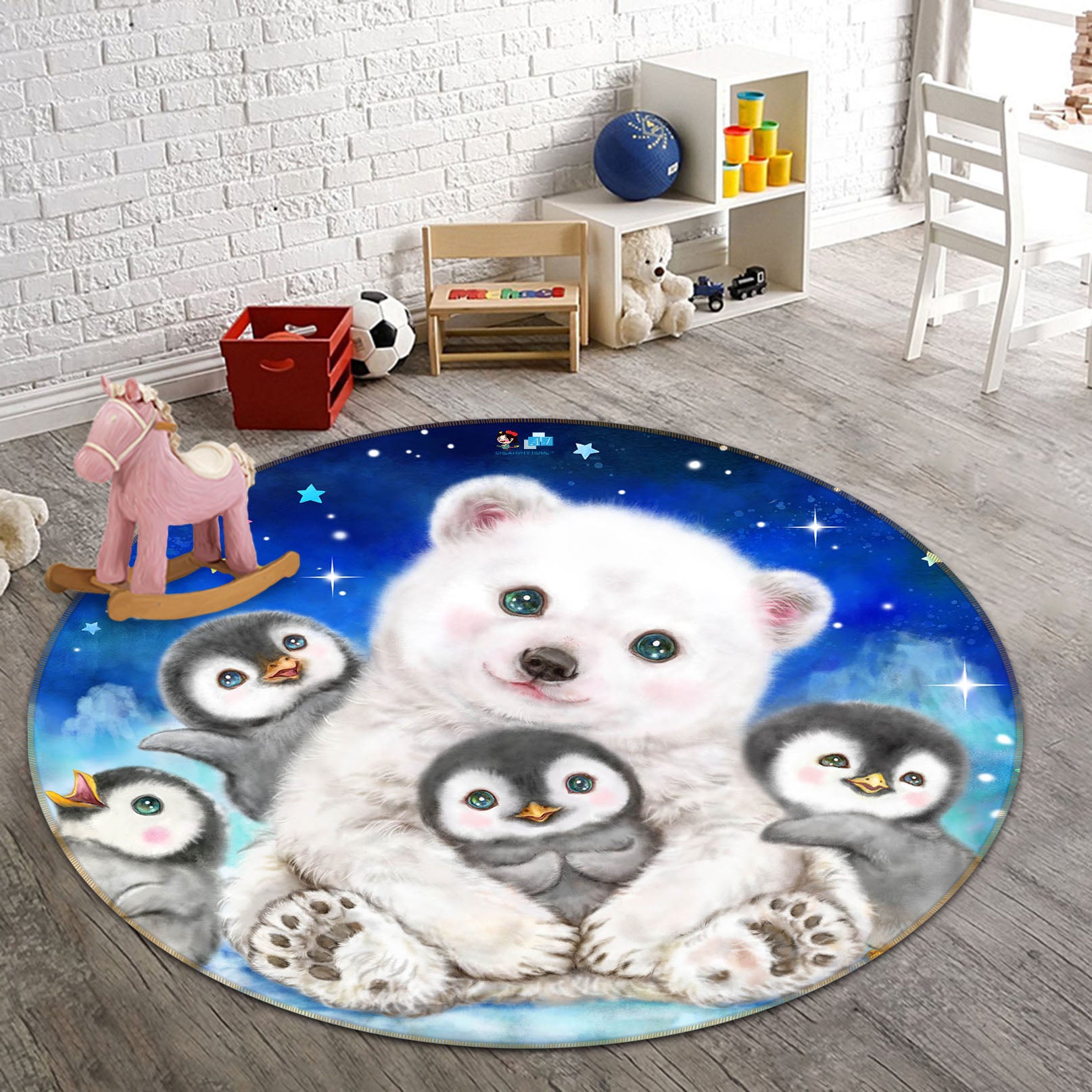 3D Cute Bear Penguin 6051 Kayomi Harai Rug Round Non Slip Rug Mat