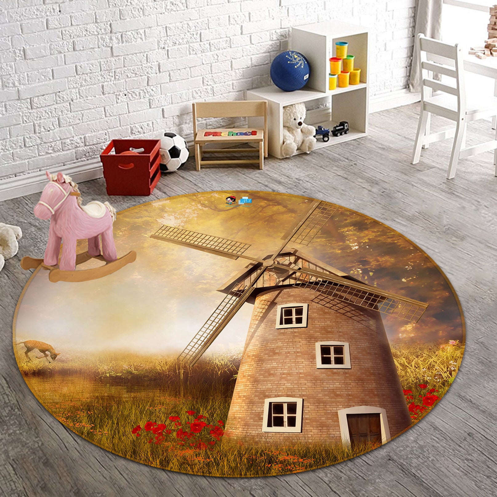 3D Windmill 66192 Round Non Slip Rug Mat