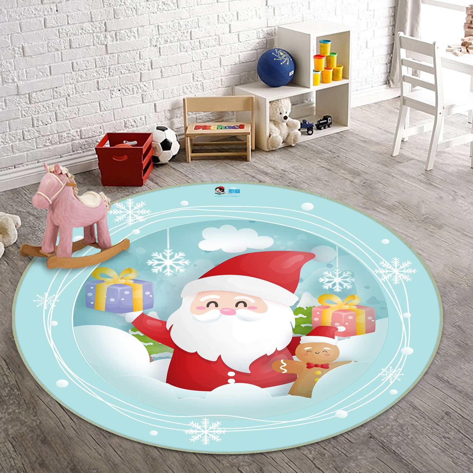 3D Santa Claus 74241 Round Non Slip Rug Mat