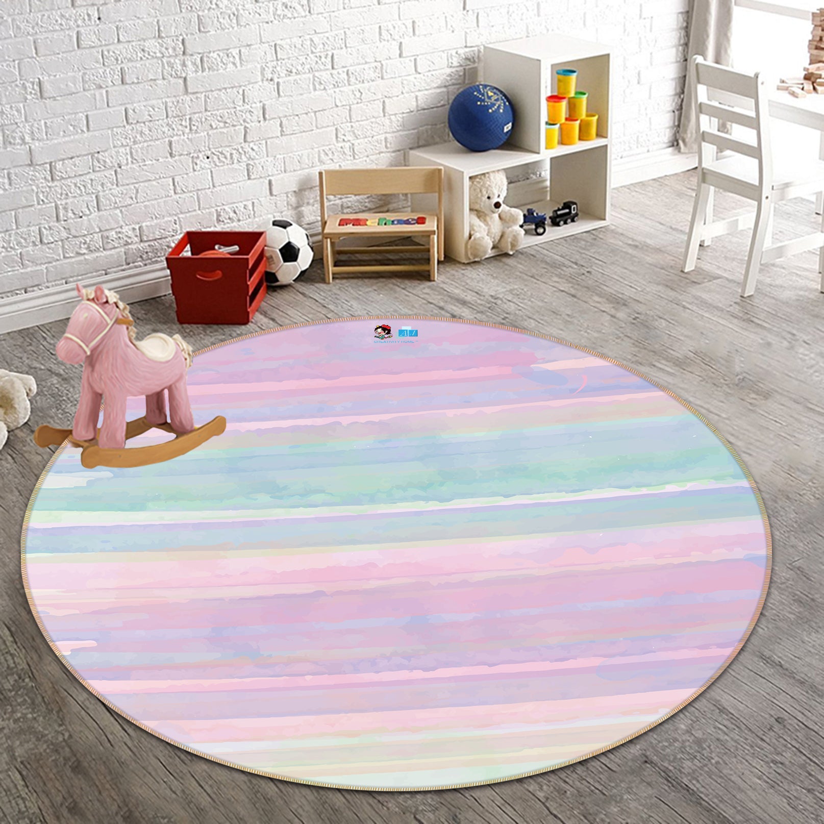3D Pink Light Blue 64053 Round Non Slip Rug Mat