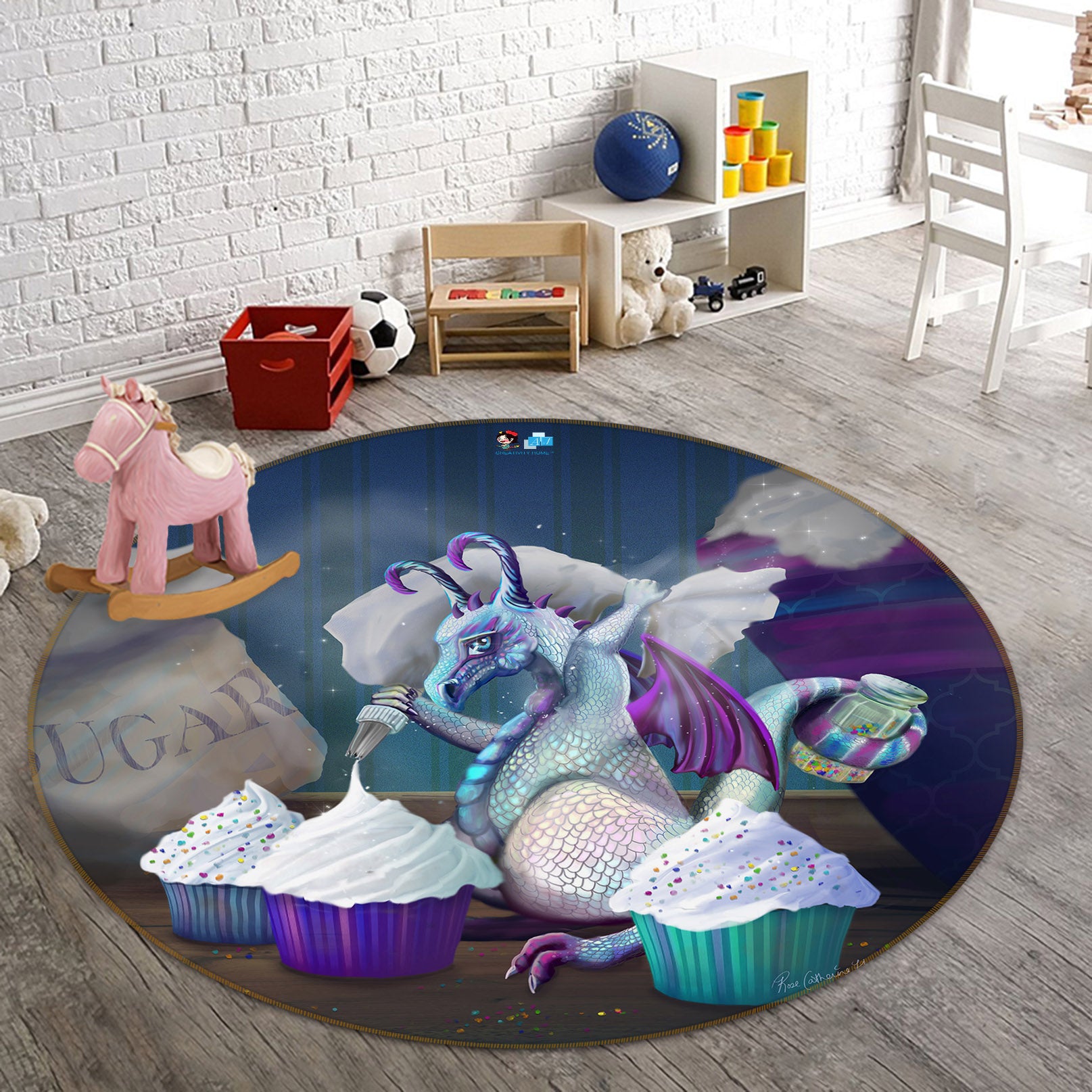 3D Dinosaur Cake Cup 83151 Rose Catherine Khan Rug Round Non Slip Rug Mat