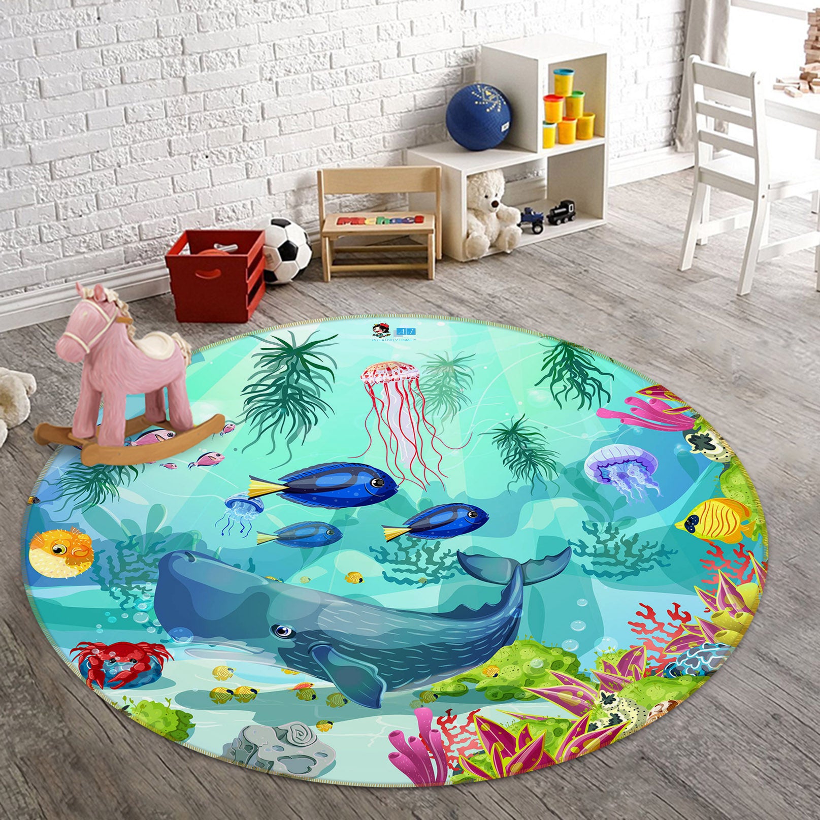 3D Sea Fish 75053 Round Non Slip Rug Mat