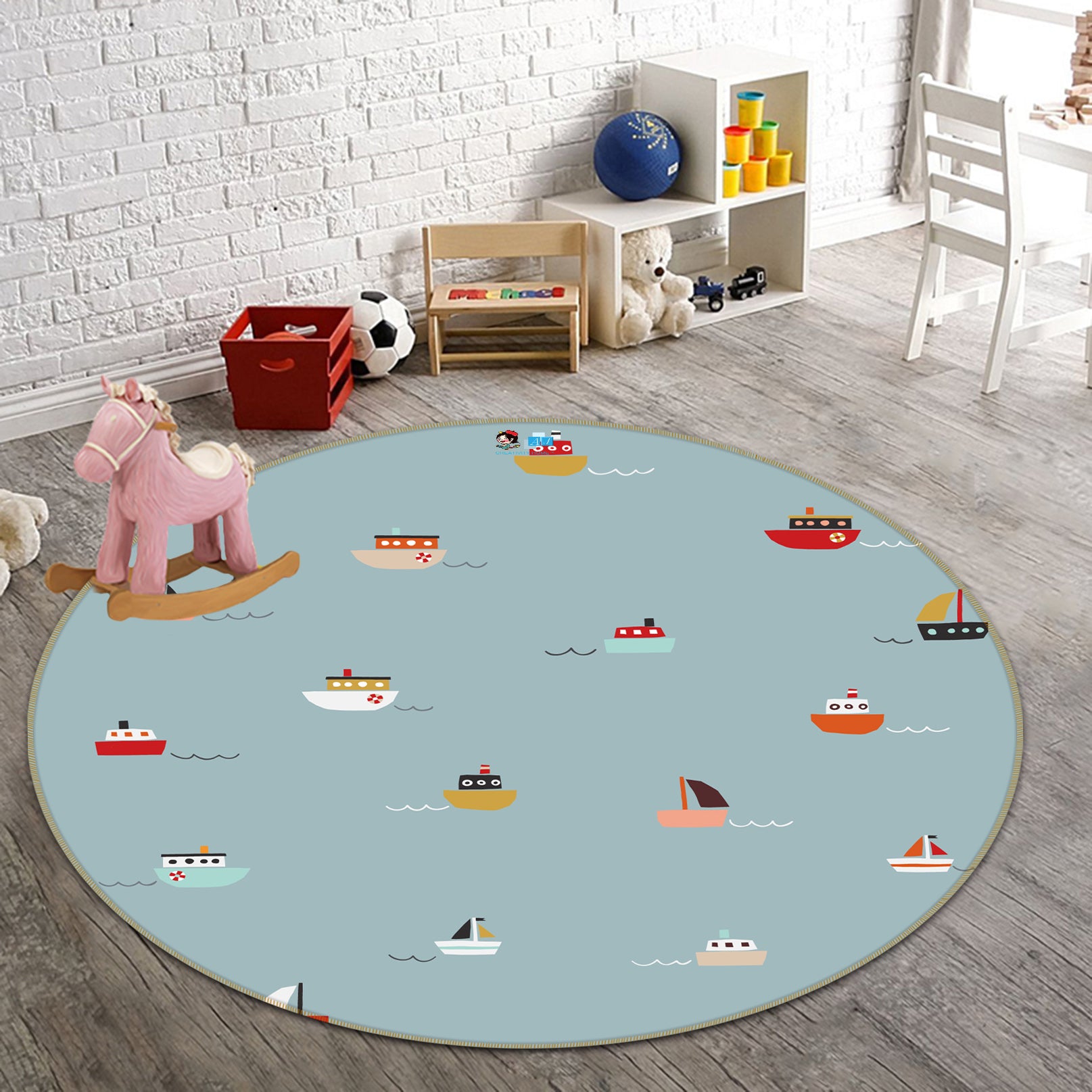 3D Color Ship 64167 Round Non Slip Rug Mat