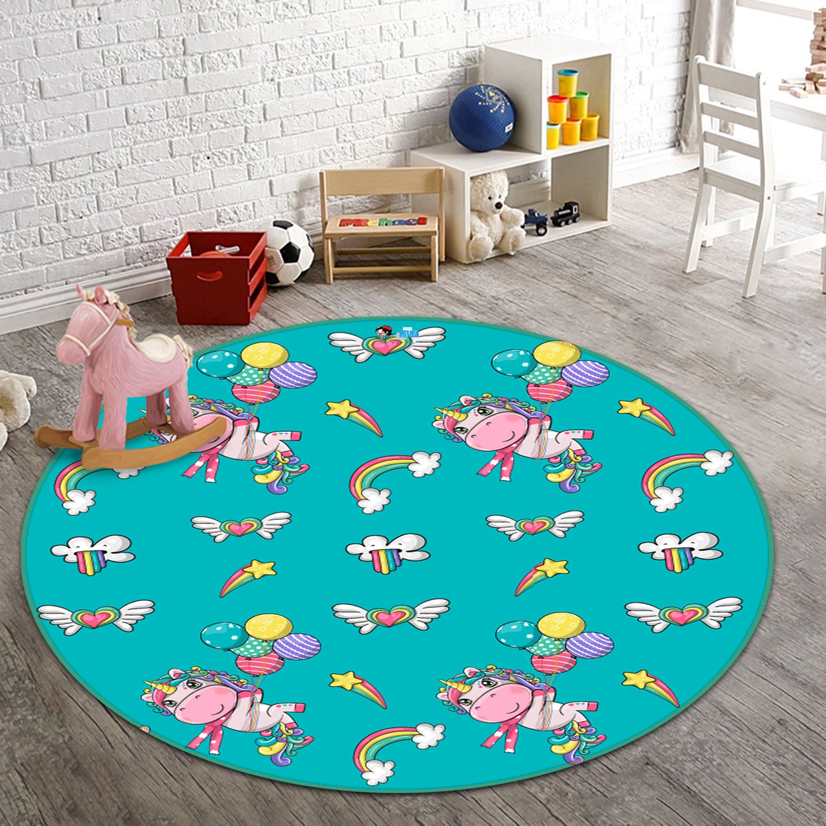 3D Unicorn Pattern 81122 Round Non Slip Rug Mat