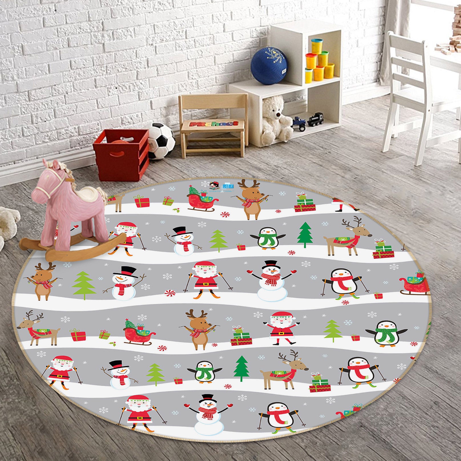 3D Snowman Pattern 75045 Round Non Slip Rug Mat