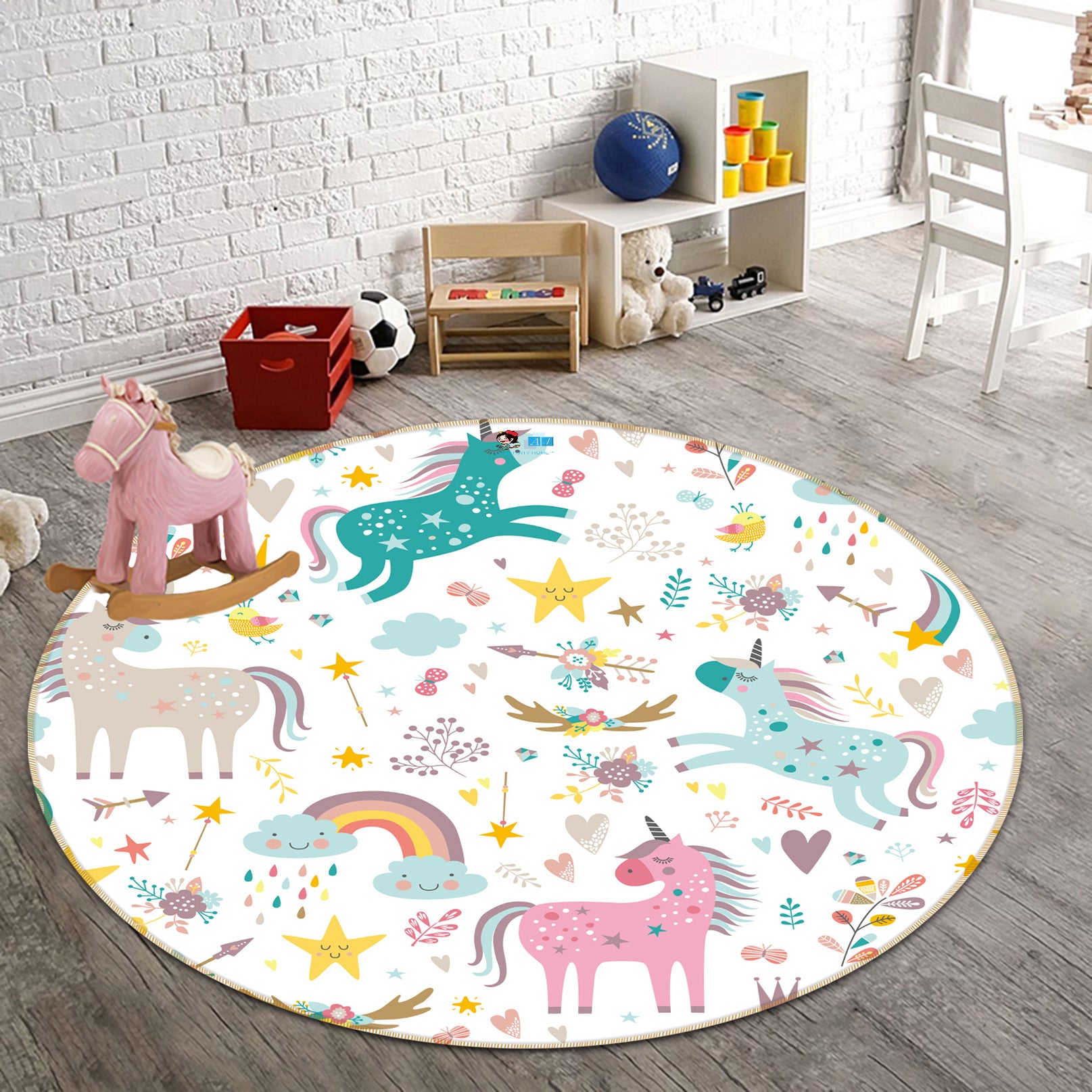 3D Color Unicorn 64170 Round Non Slip Rug Mat