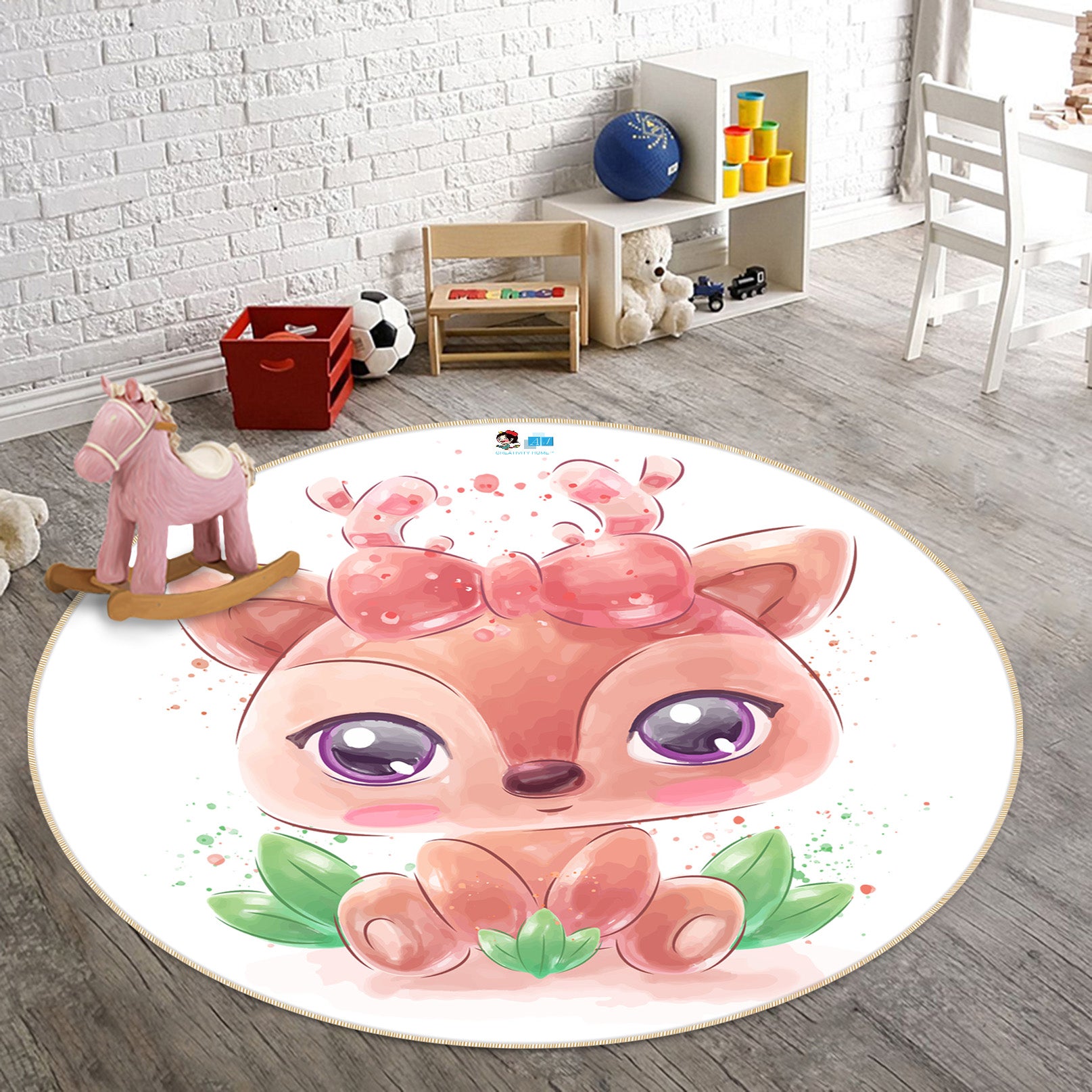 3D Cute Cartoon Deer 74288 Round Non Slip Rug Mat