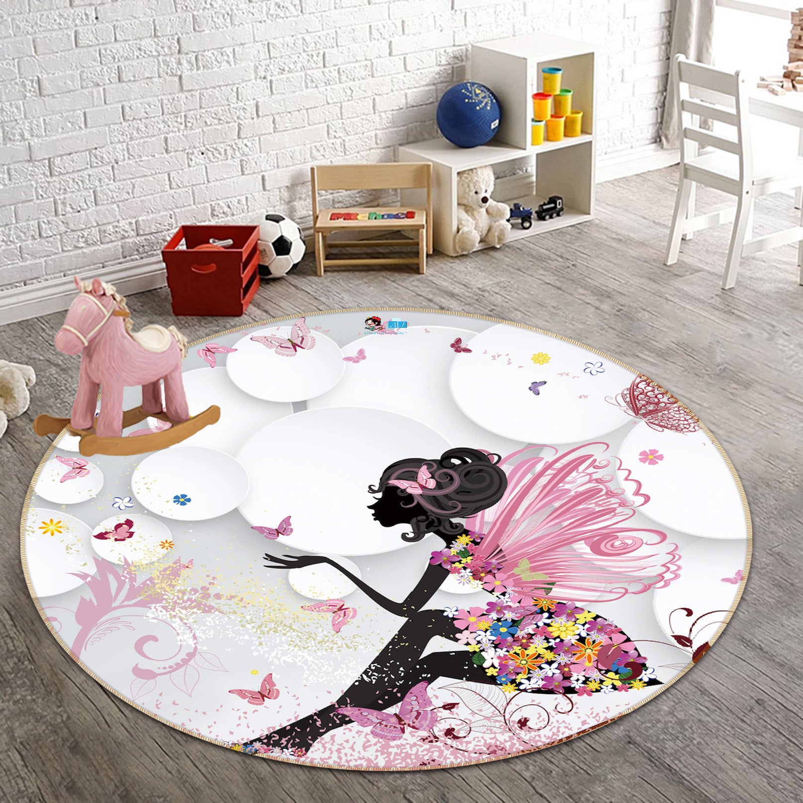 3D Butterfly Elf 66159 Round Non Slip Rug Mat