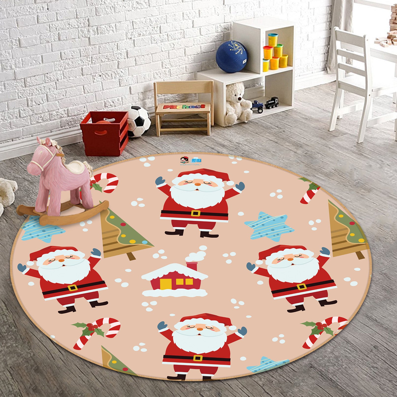 3D Santa Claus 54192 Christmas Round Non Slip Rug Mat Xmas