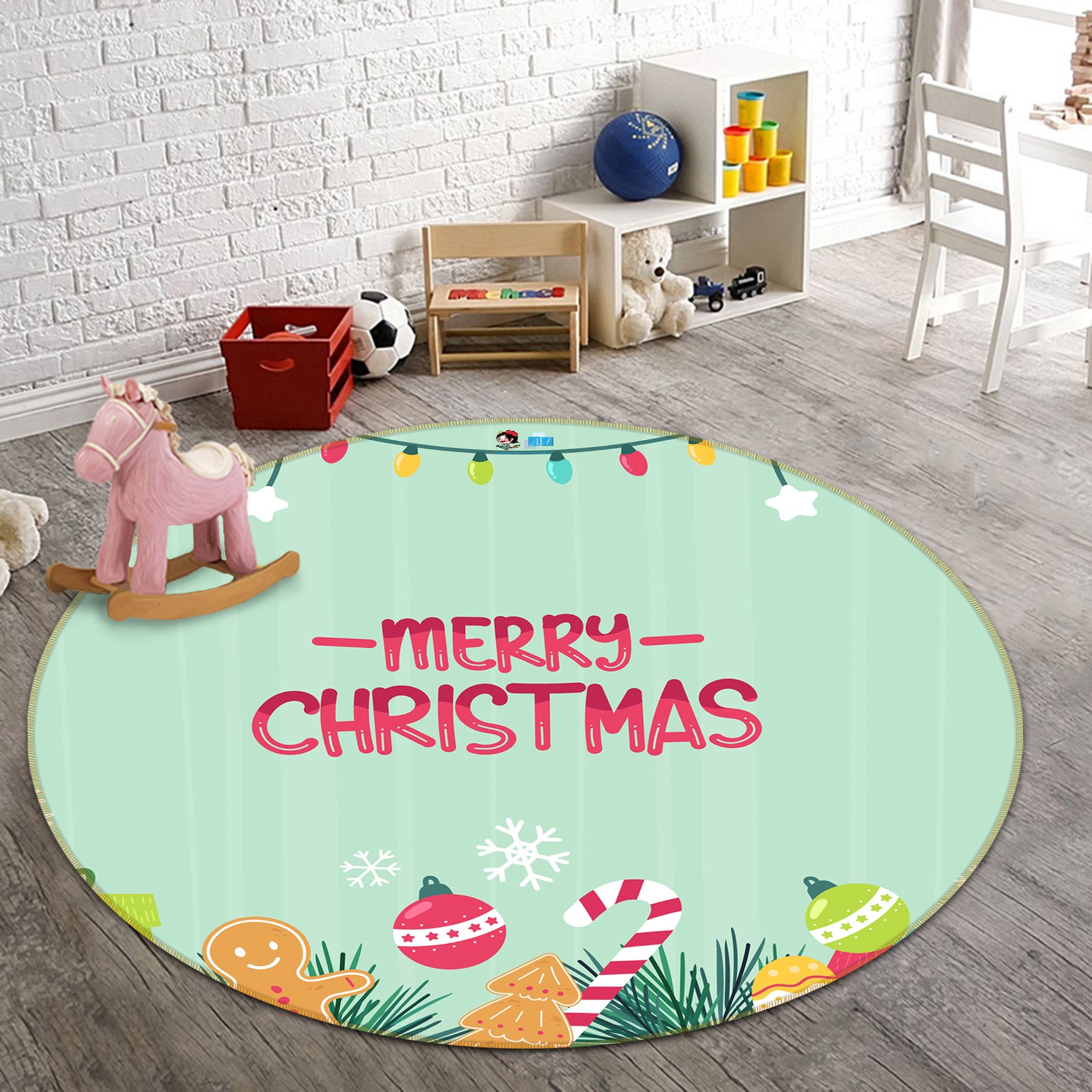 3D Merry Christmas 81085 Round Non Slip Rug Mat