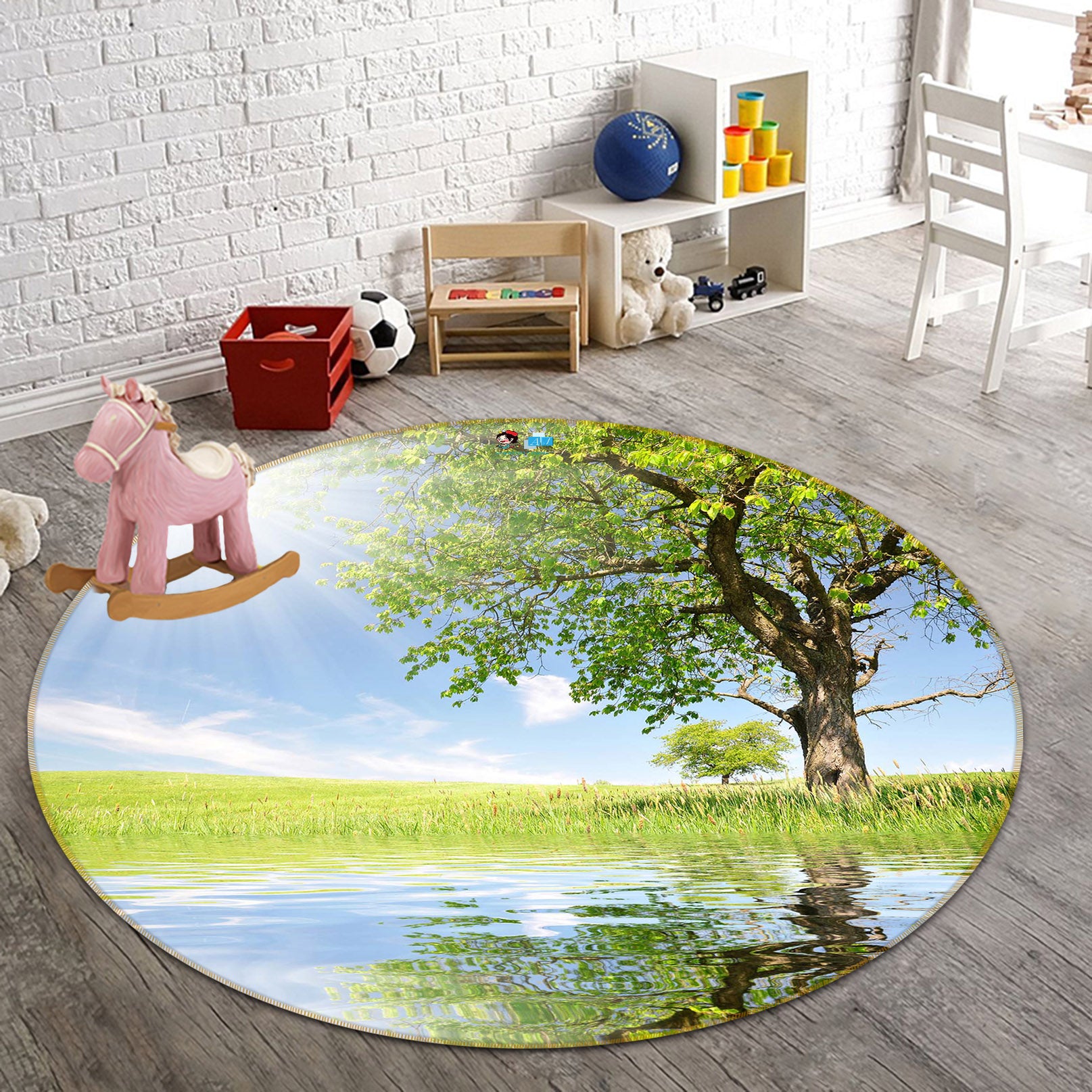 3D Water Tree 66182 Round Non Slip Rug Mat