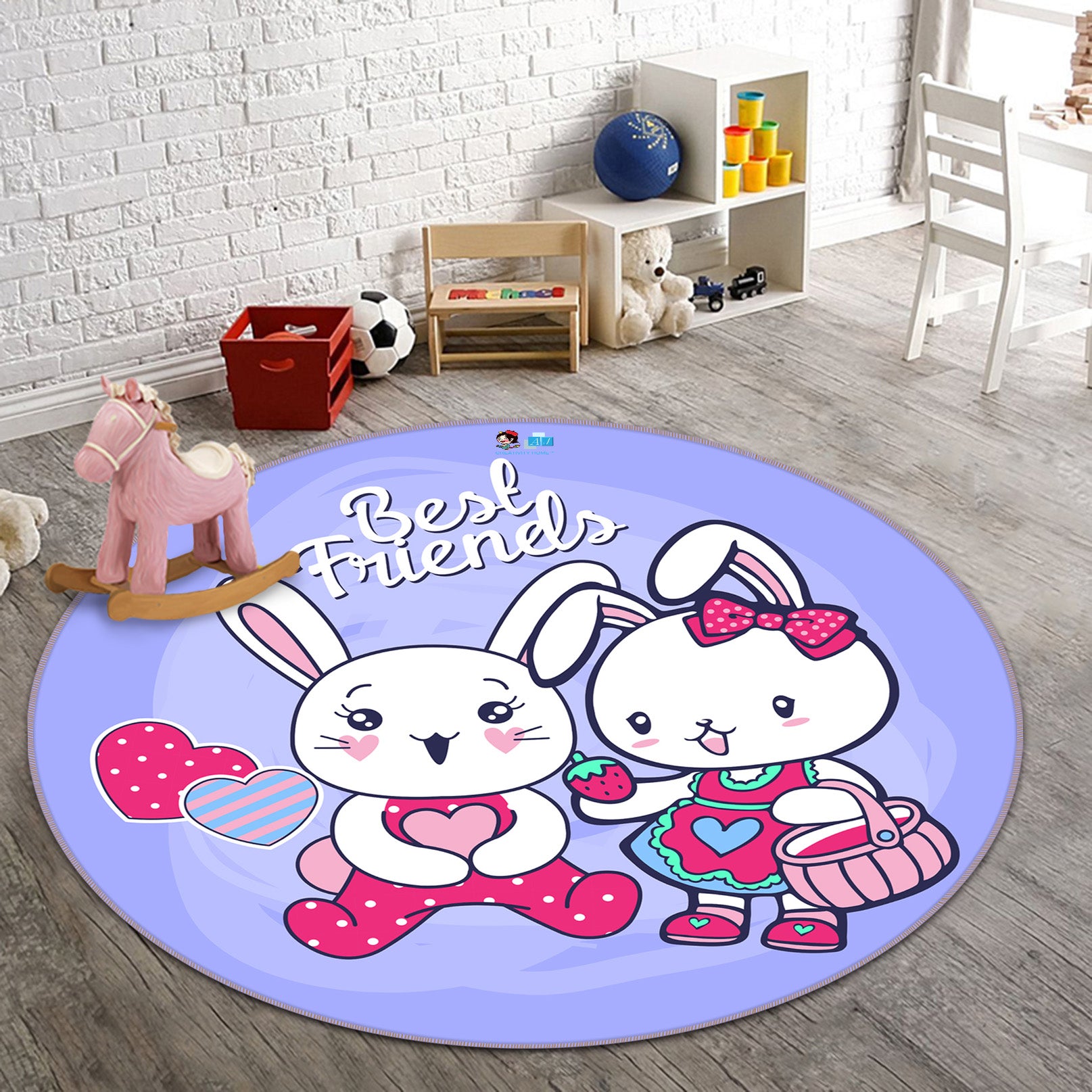 3D Cartoon Bunny 74210 Round Non Slip Rug Mat