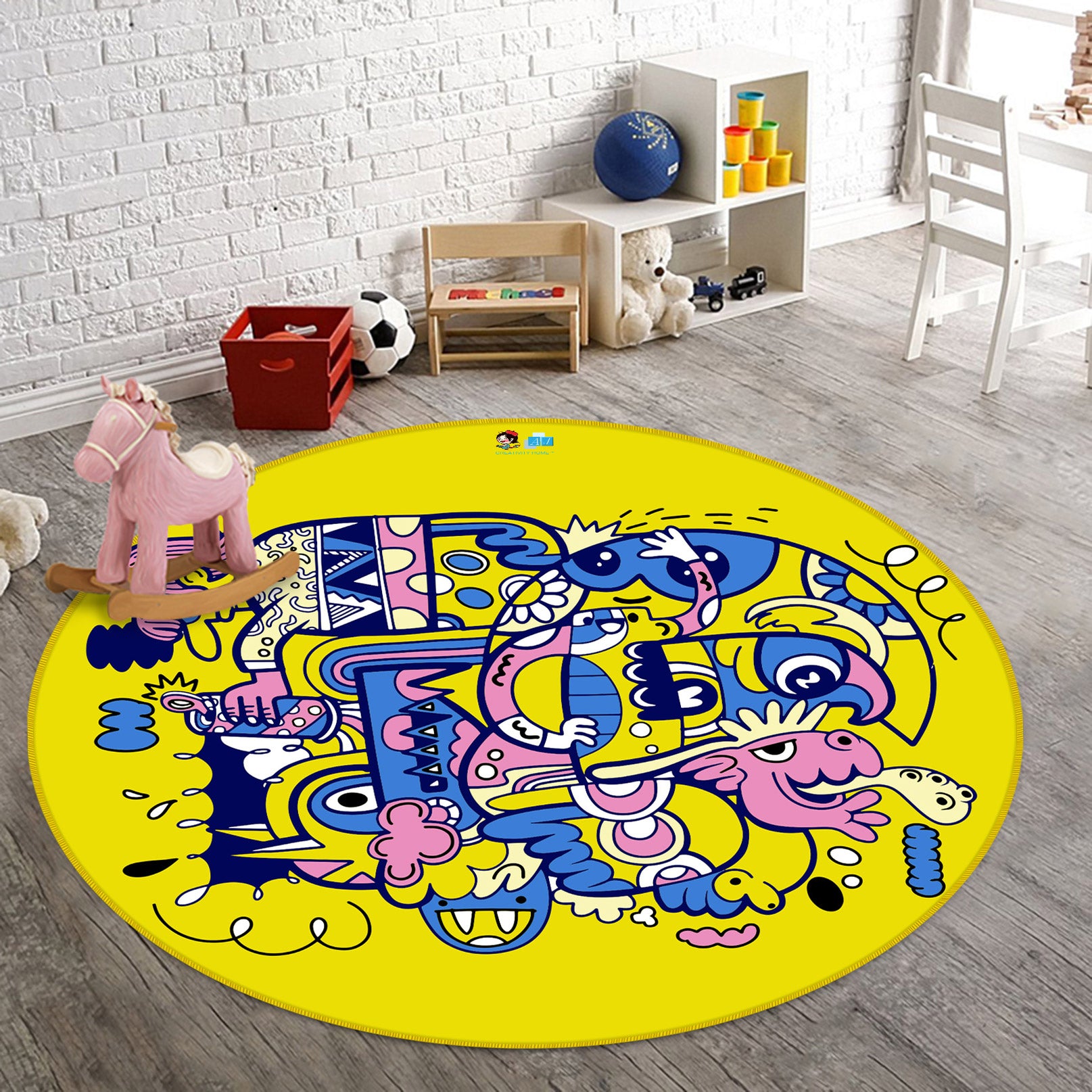 3D Cartoon Pattern 81207 Round Non Slip Rug Mat