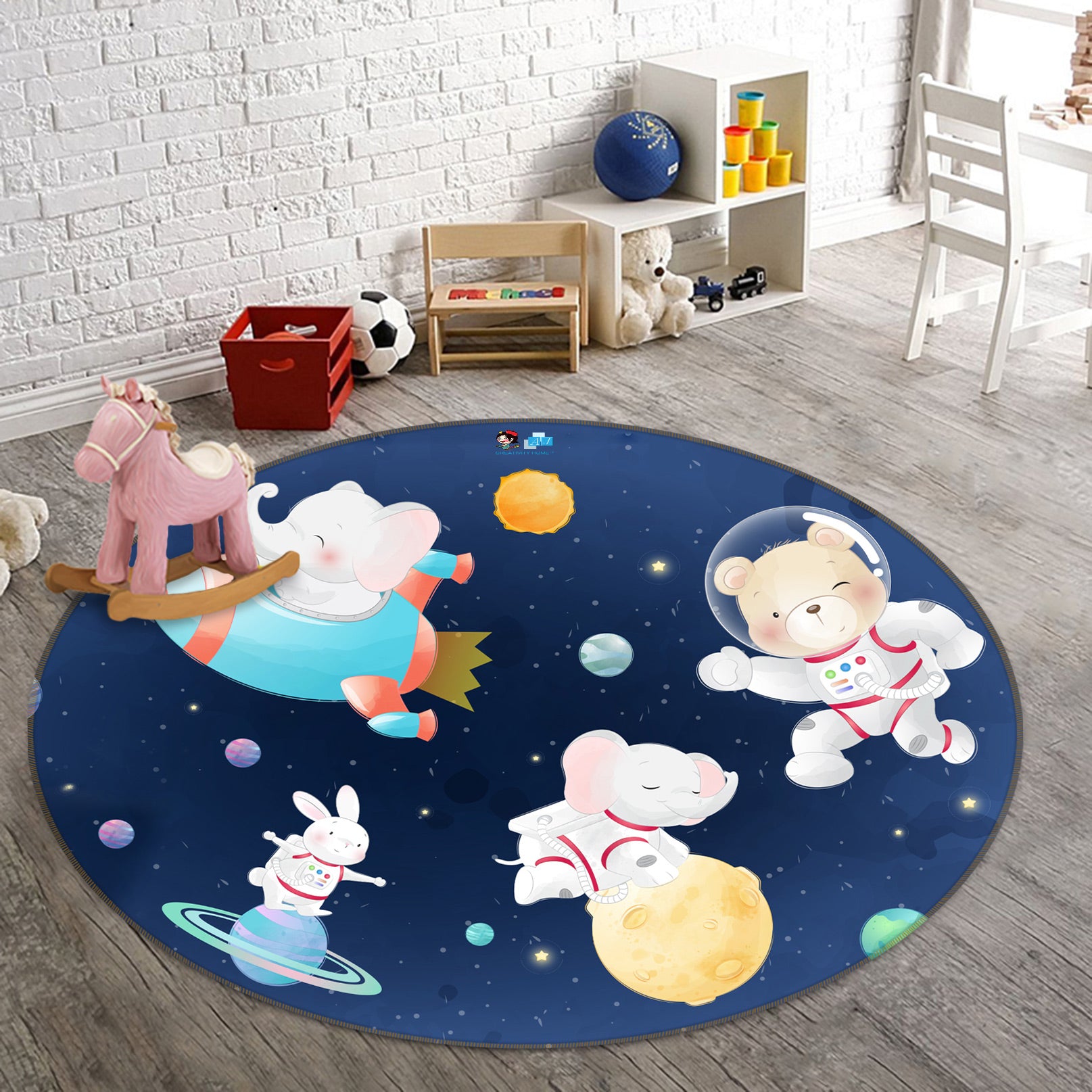 3D Space Animal Astronaut 81177 Round Non Slip Rug Mat