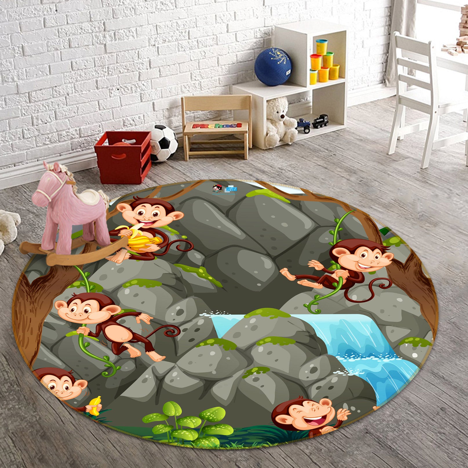 3D Stone Monkey 81240 Round Non Slip Rug Mat