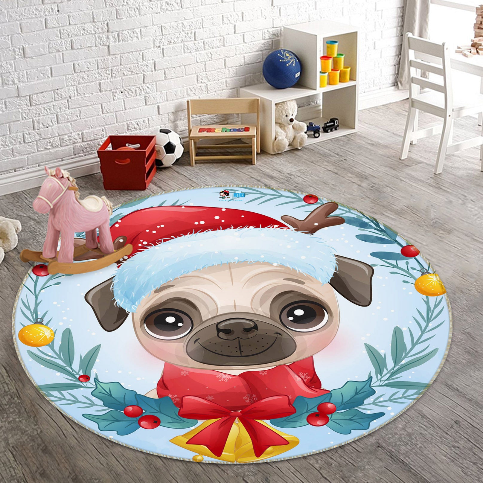 3D Pug 75134 Round Non Slip Rug Mat