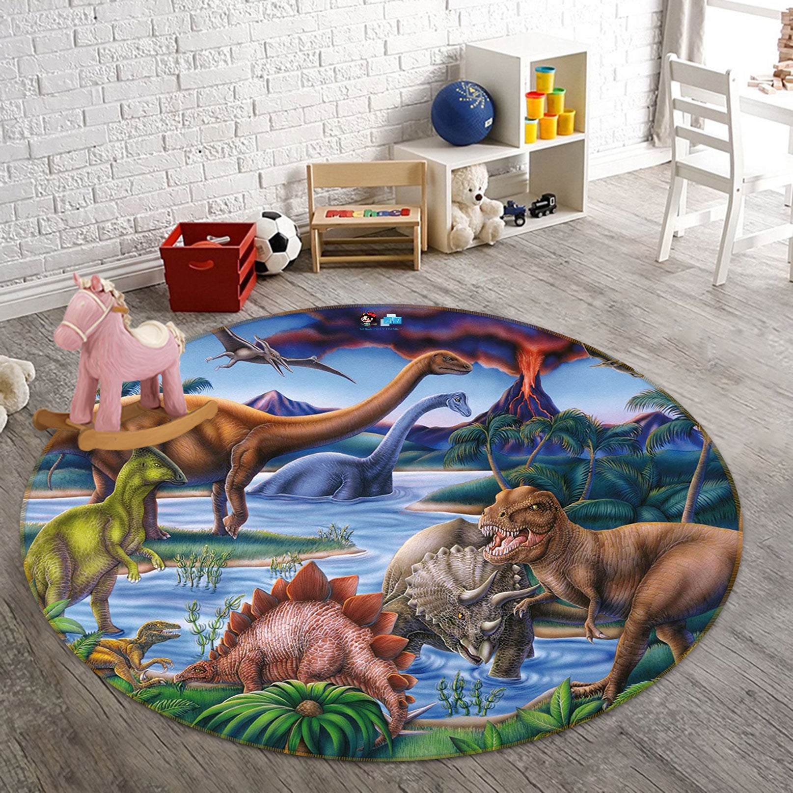 3D Dinosaur 72258 Round Non Slip Rug Mat